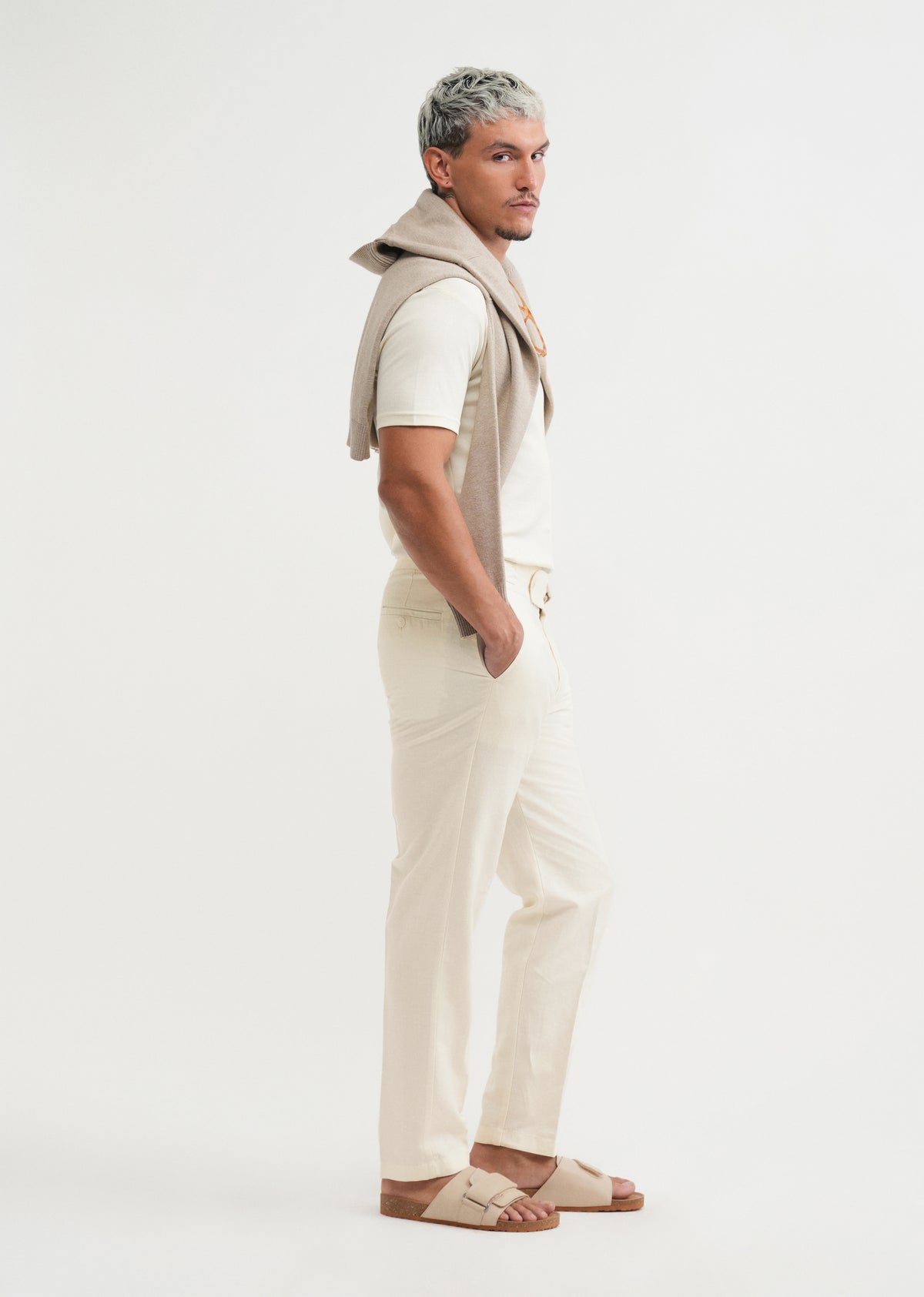 Cream Cotton Linen Gurkha Pant