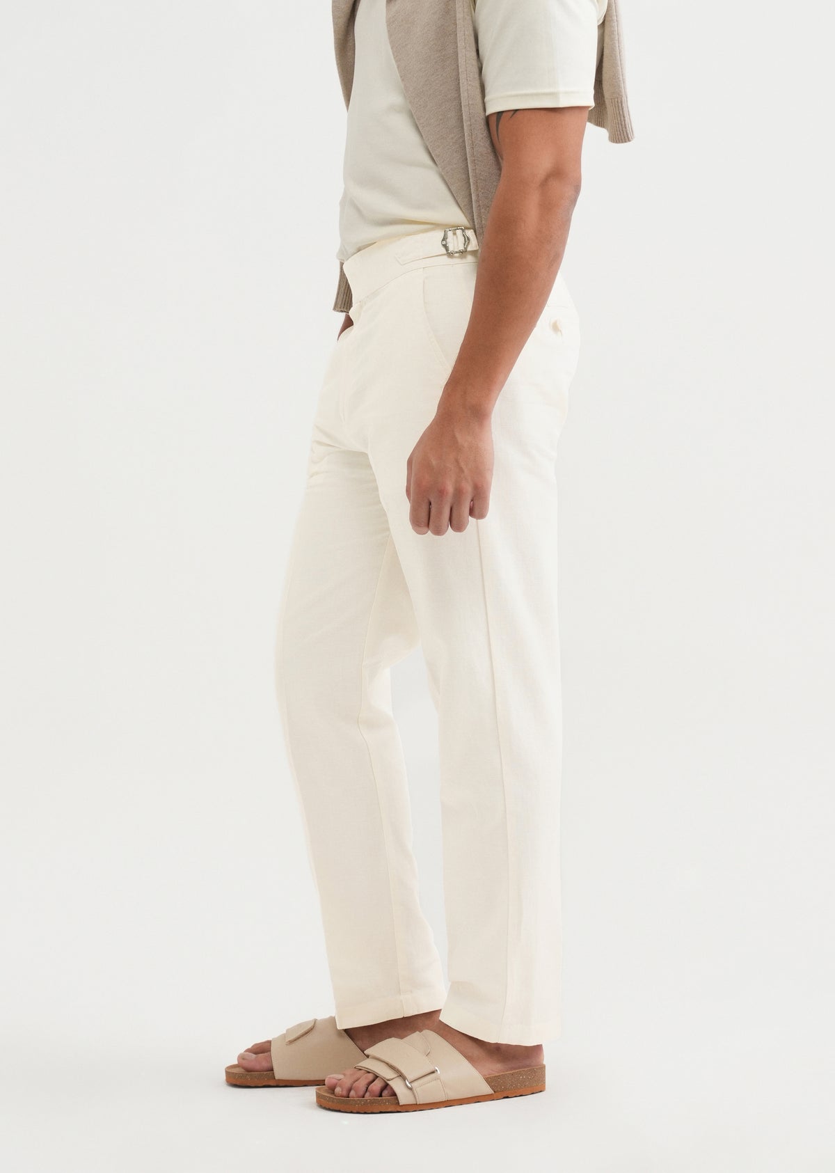 Cream Cotton Linen Gurkha Pant