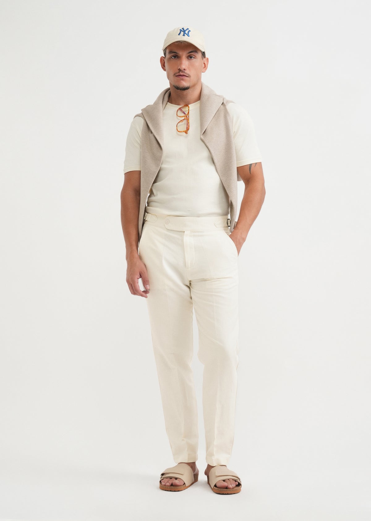 Cream Cotton Linen Gurkha Pant