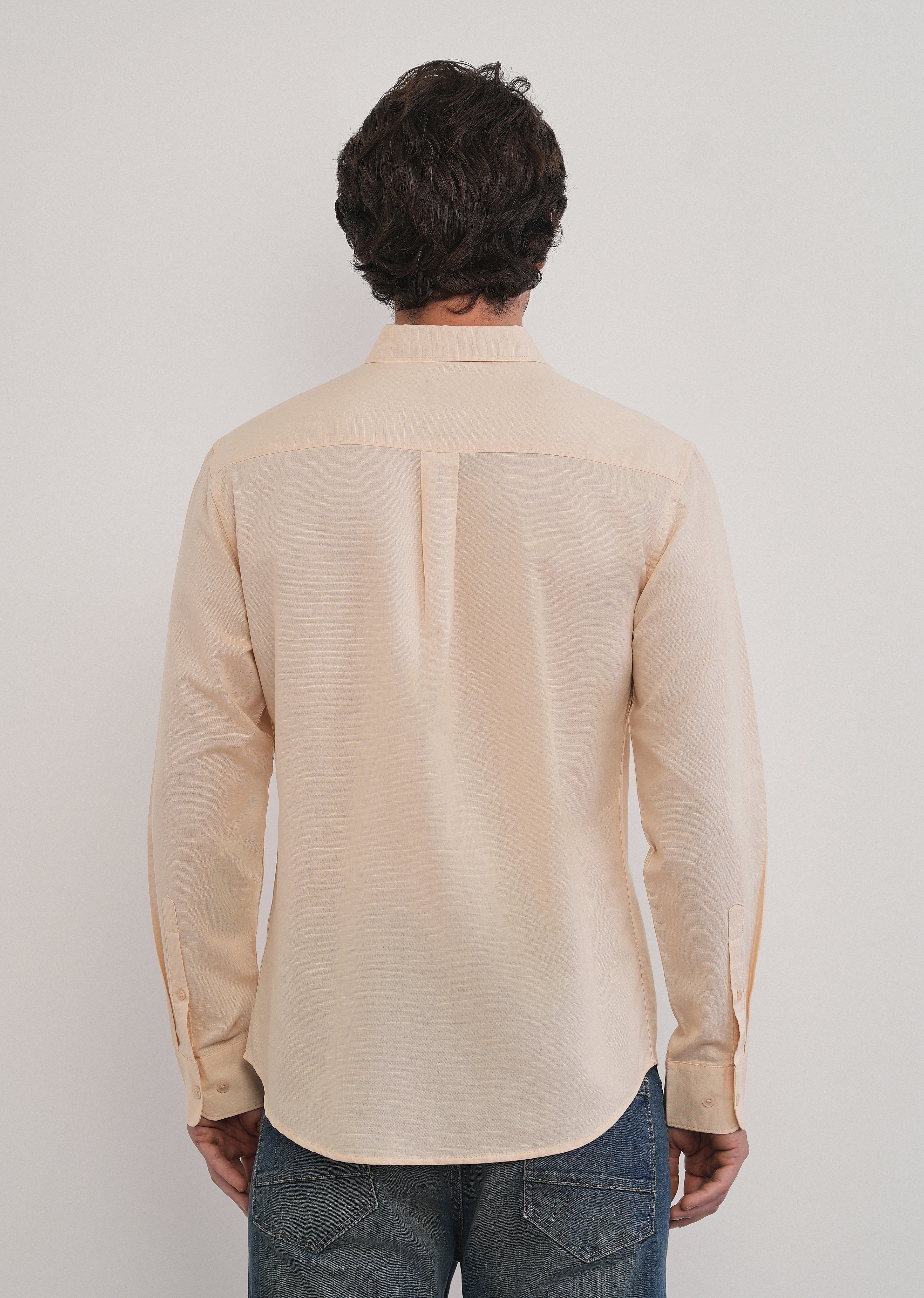 Cream Cotton Linen Plain Shirt