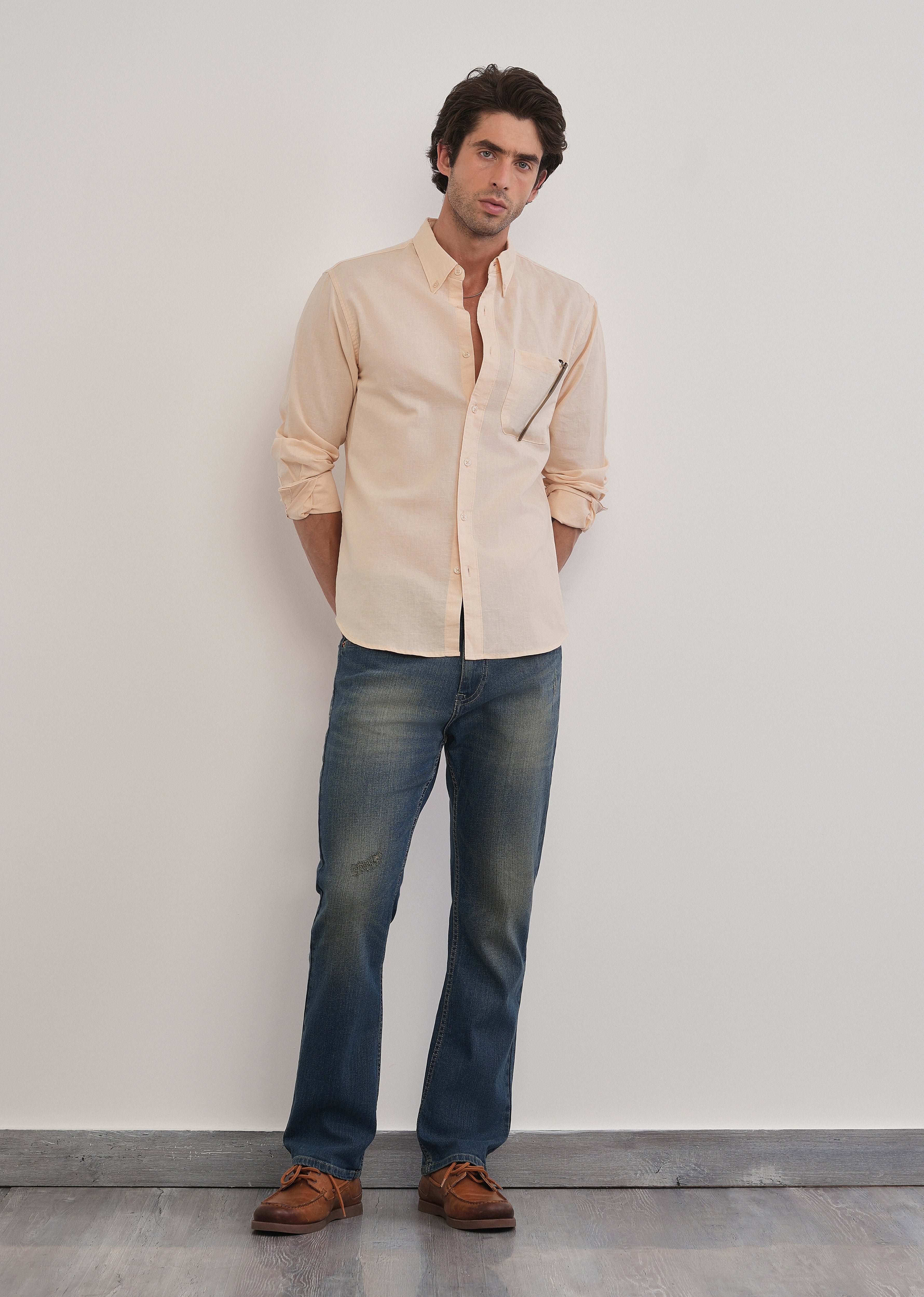 Cream Cotton Linen Plain Shirt
