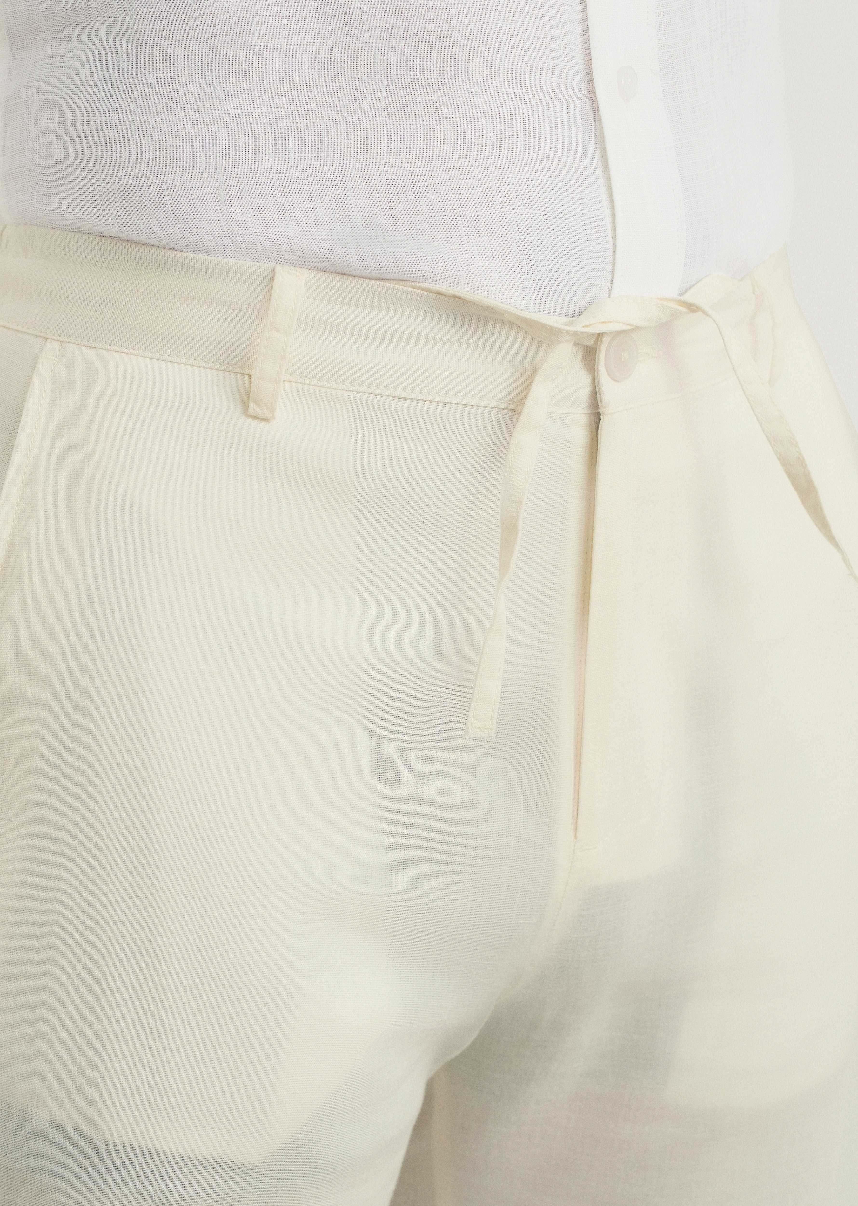 Cream Cotton Linen Regular Fit Pant