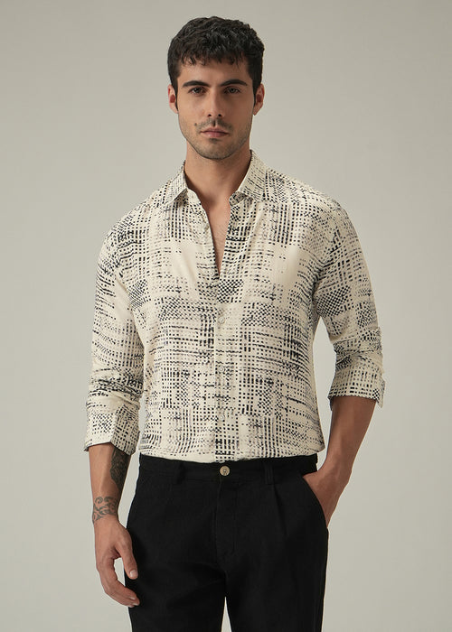 Cream Crosshatch Print Shirt