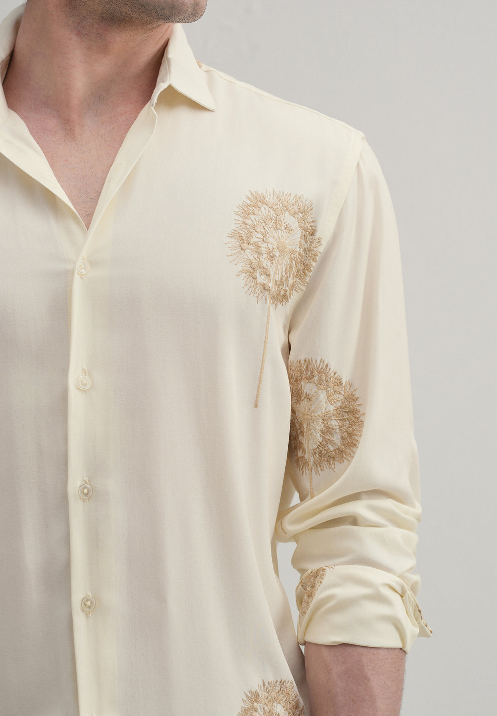 Cream Dandelion Embroidery Shirt
