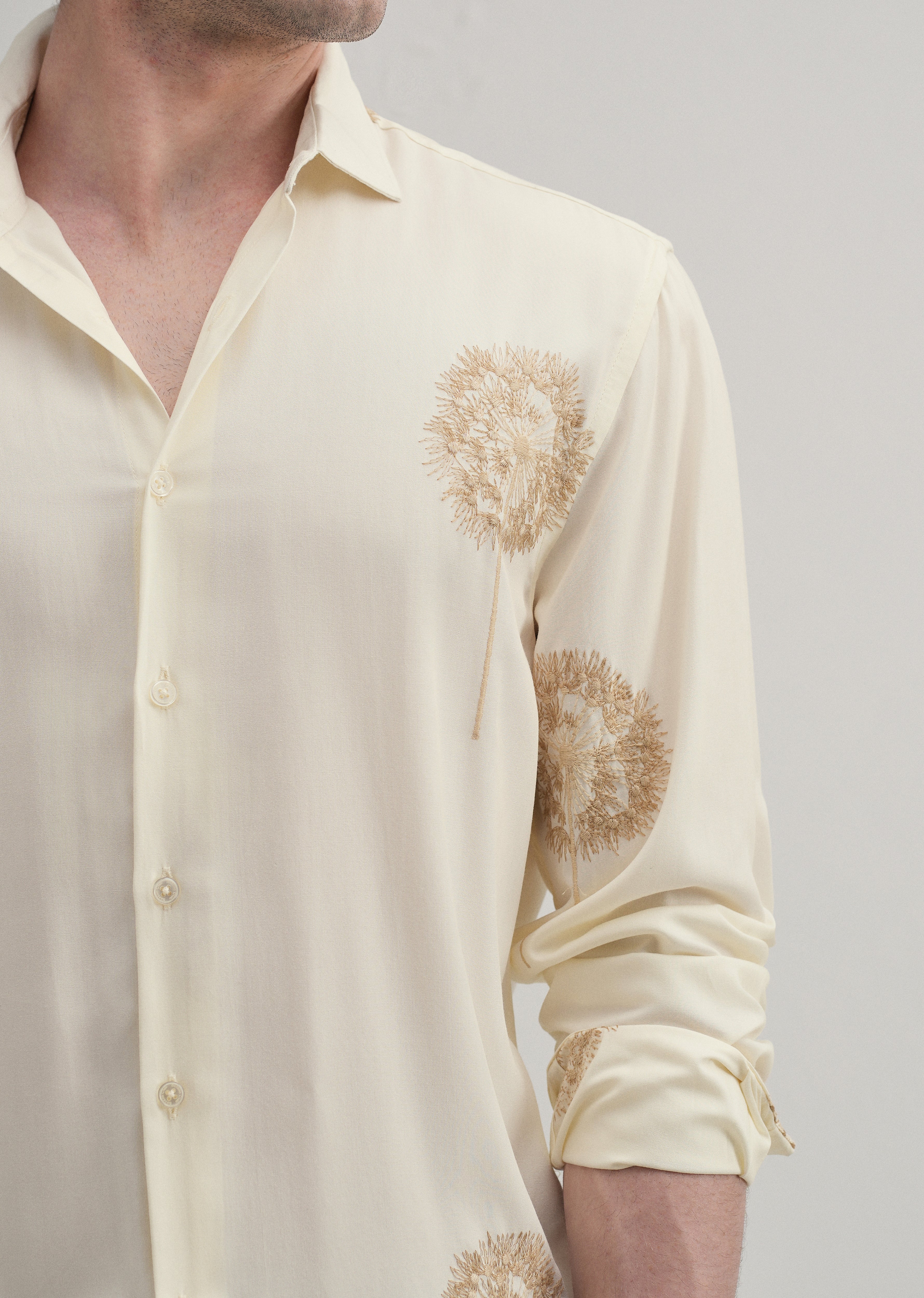 Cream Dandelion Embroidery Shirt