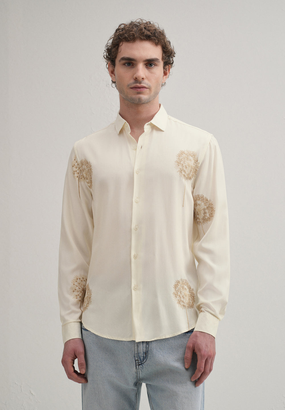 Cream Dandelion Embroidery Shirt