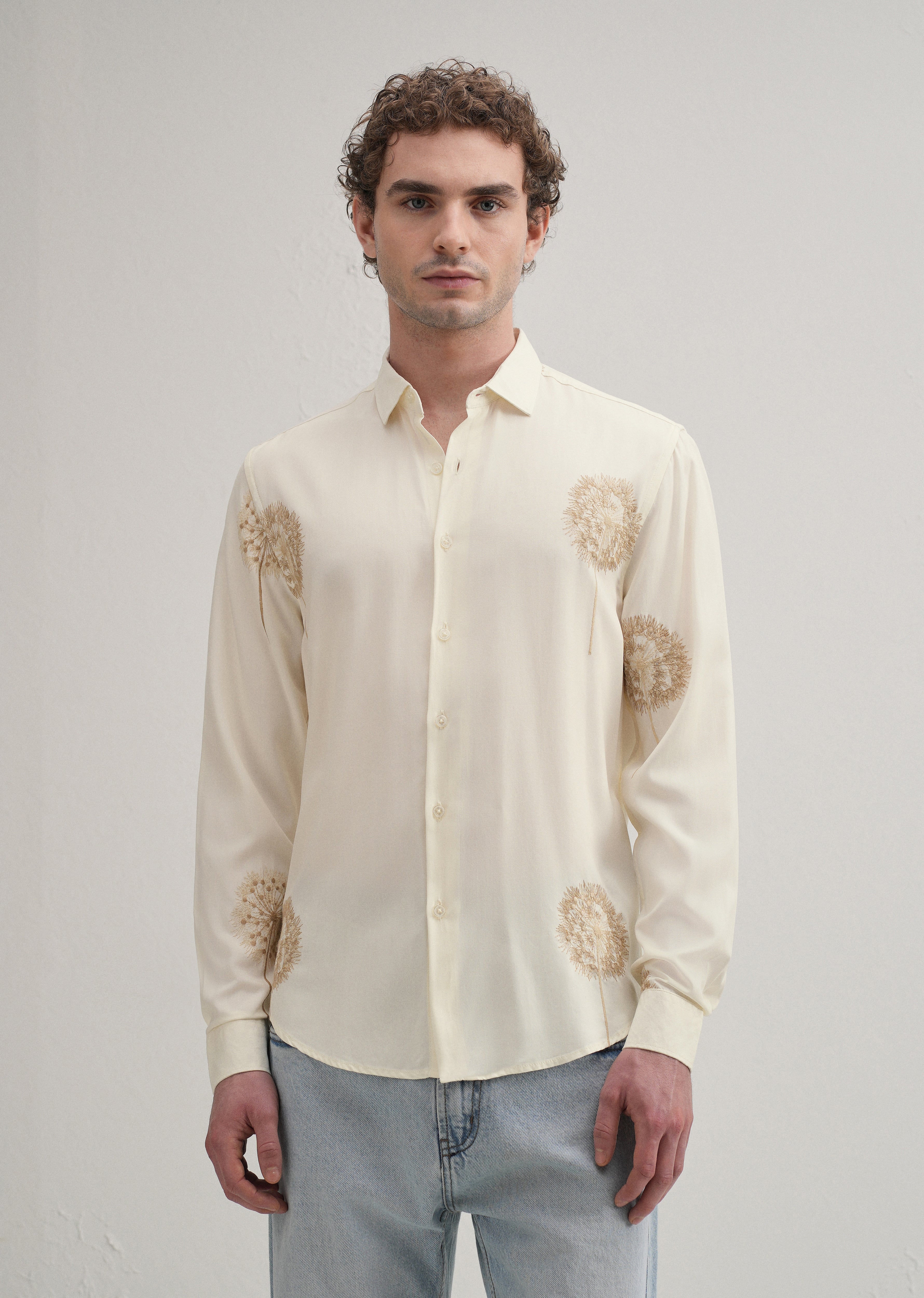 Cream Dandelion Embroidery Shirt