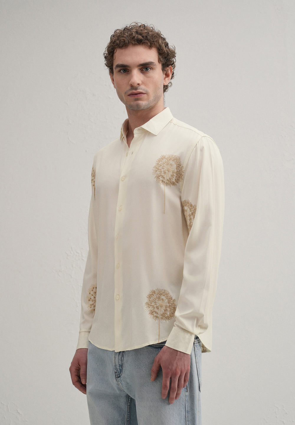Cream Dandelion Embroidery Shirt