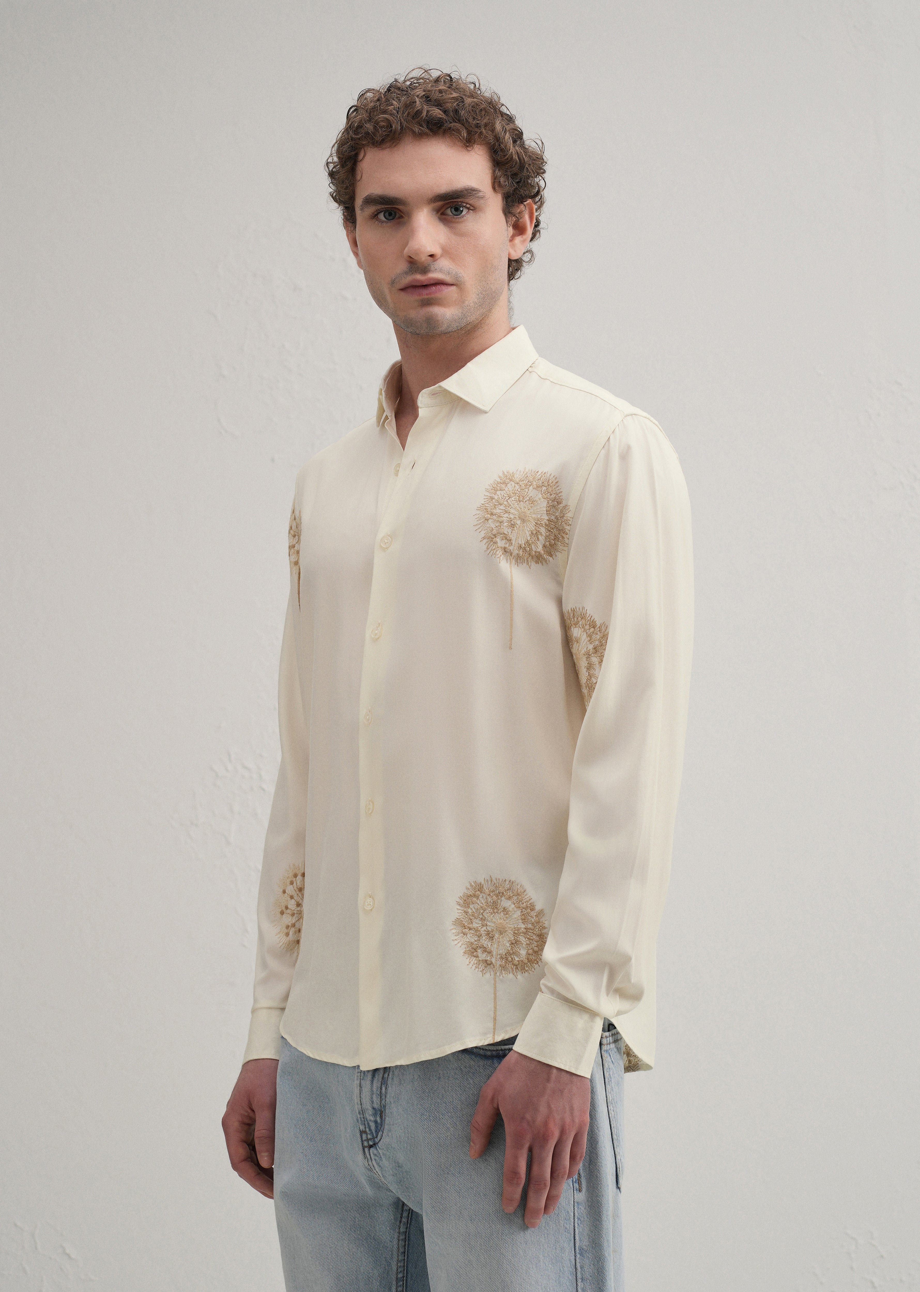 Cream Dandelion Embroidery Shirt