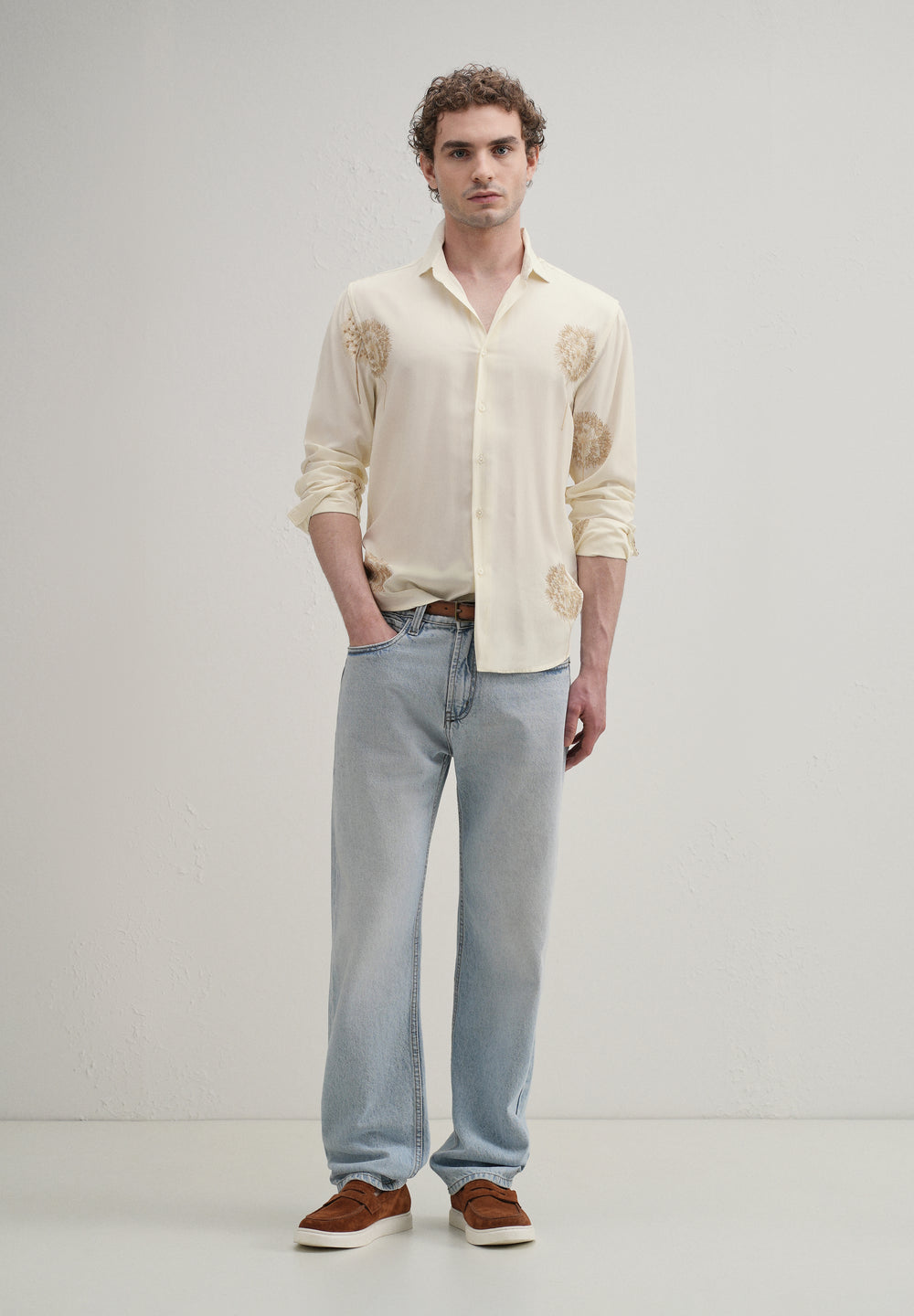 Cream Dandelion Embroidery Shirt