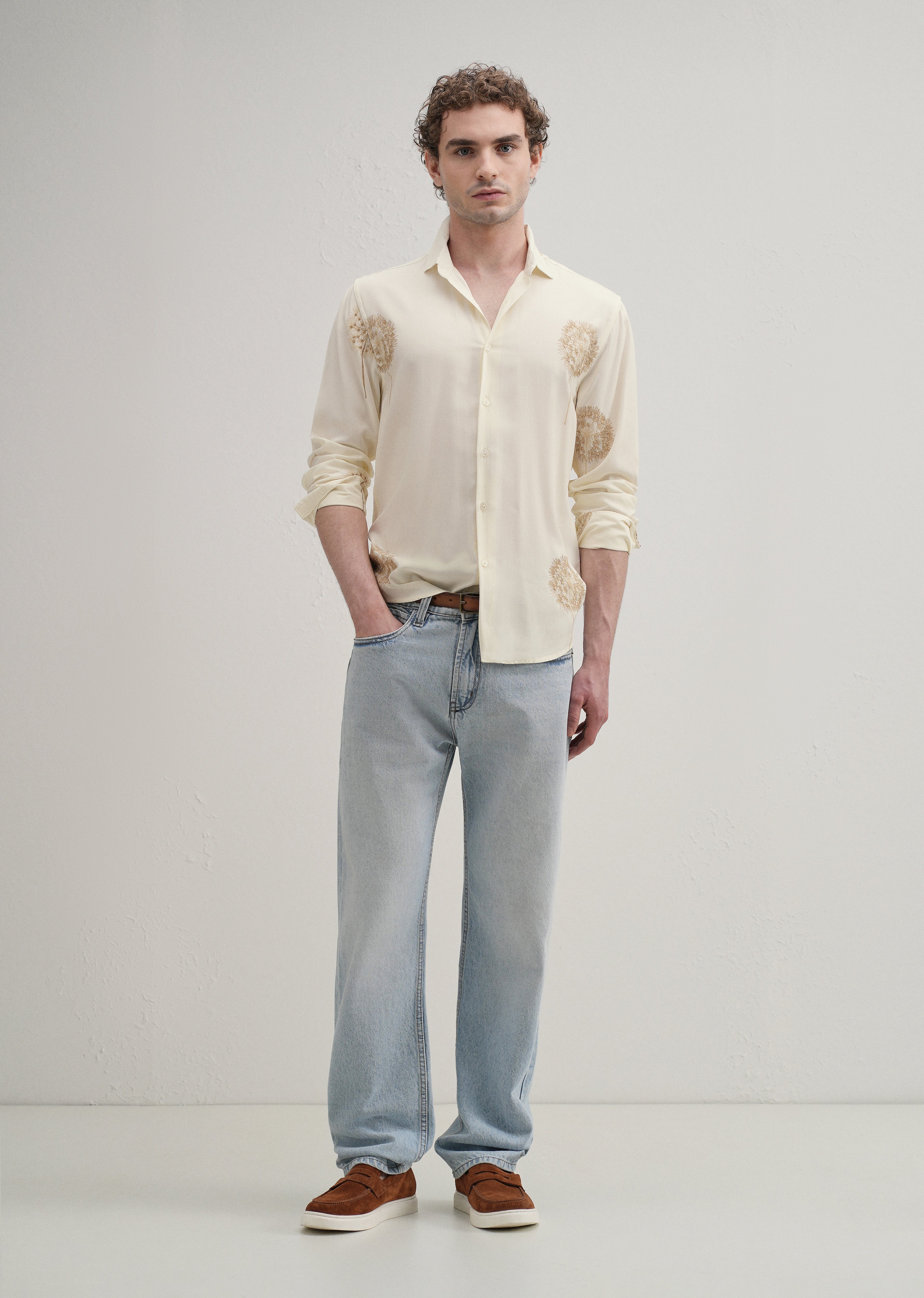 Cream Dandelion Embroidery Shirt