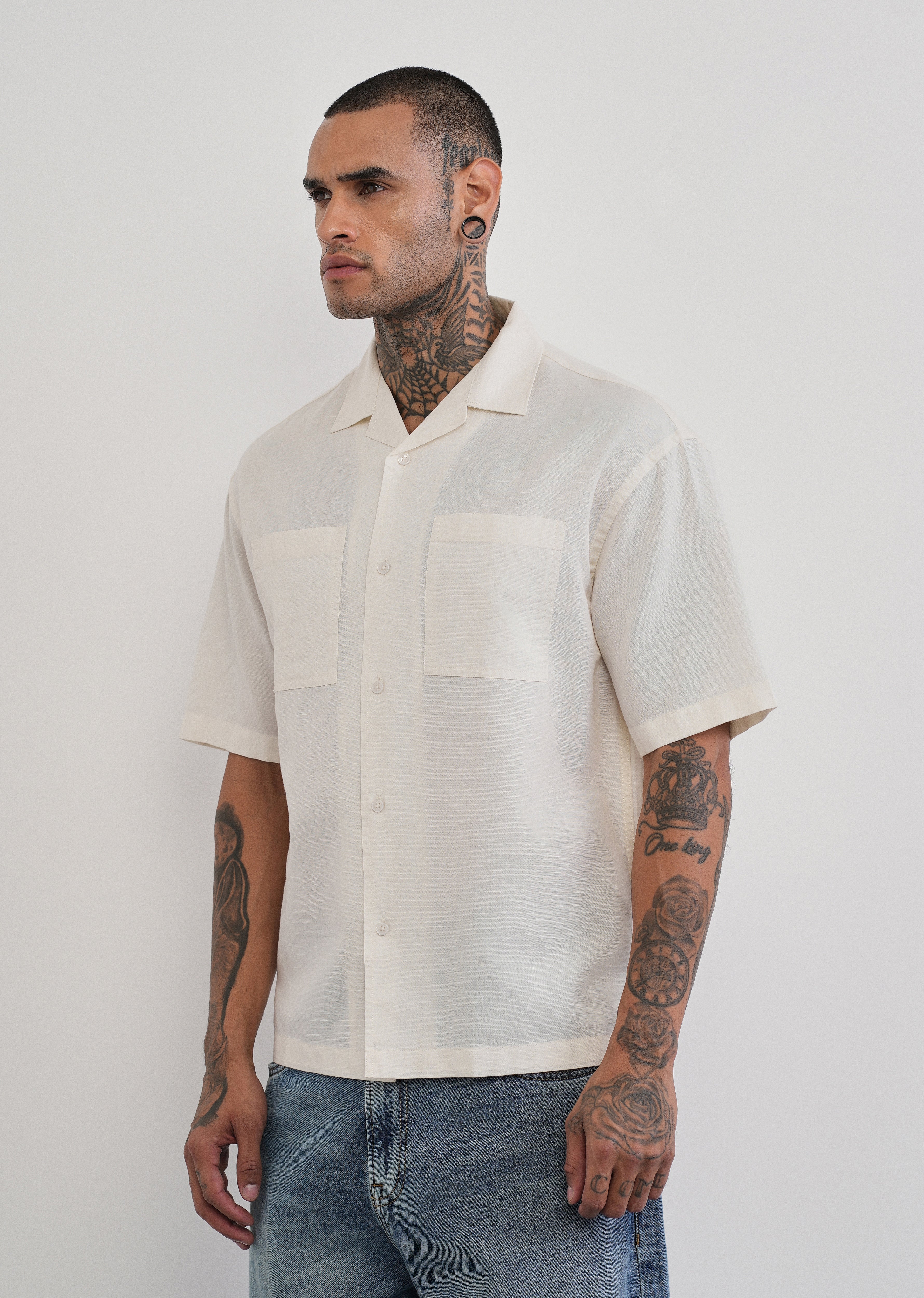 Ivory Double Pocket Cotton Linen Shirt