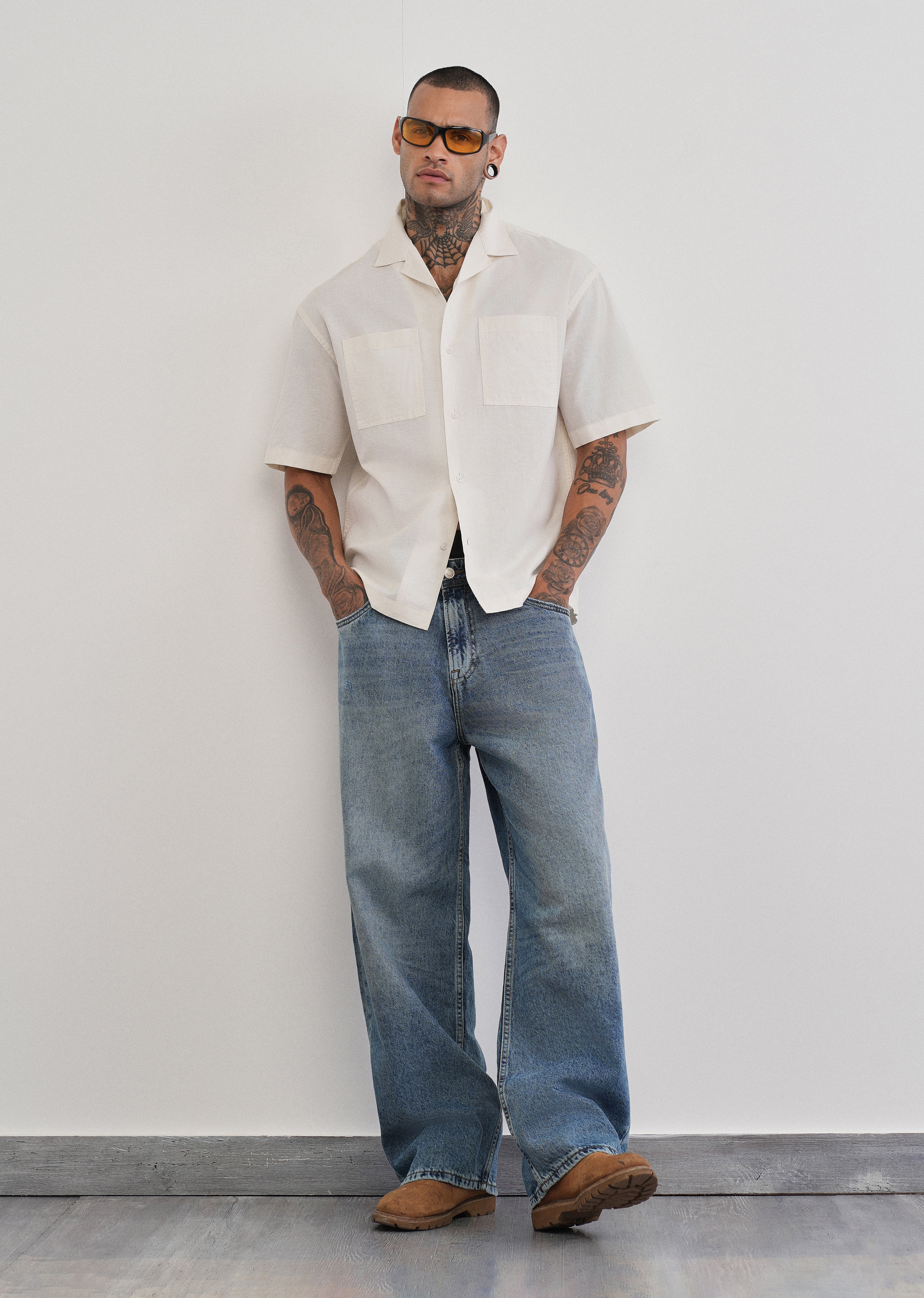 Ivory Double Pocket Cotton Linen Shirt