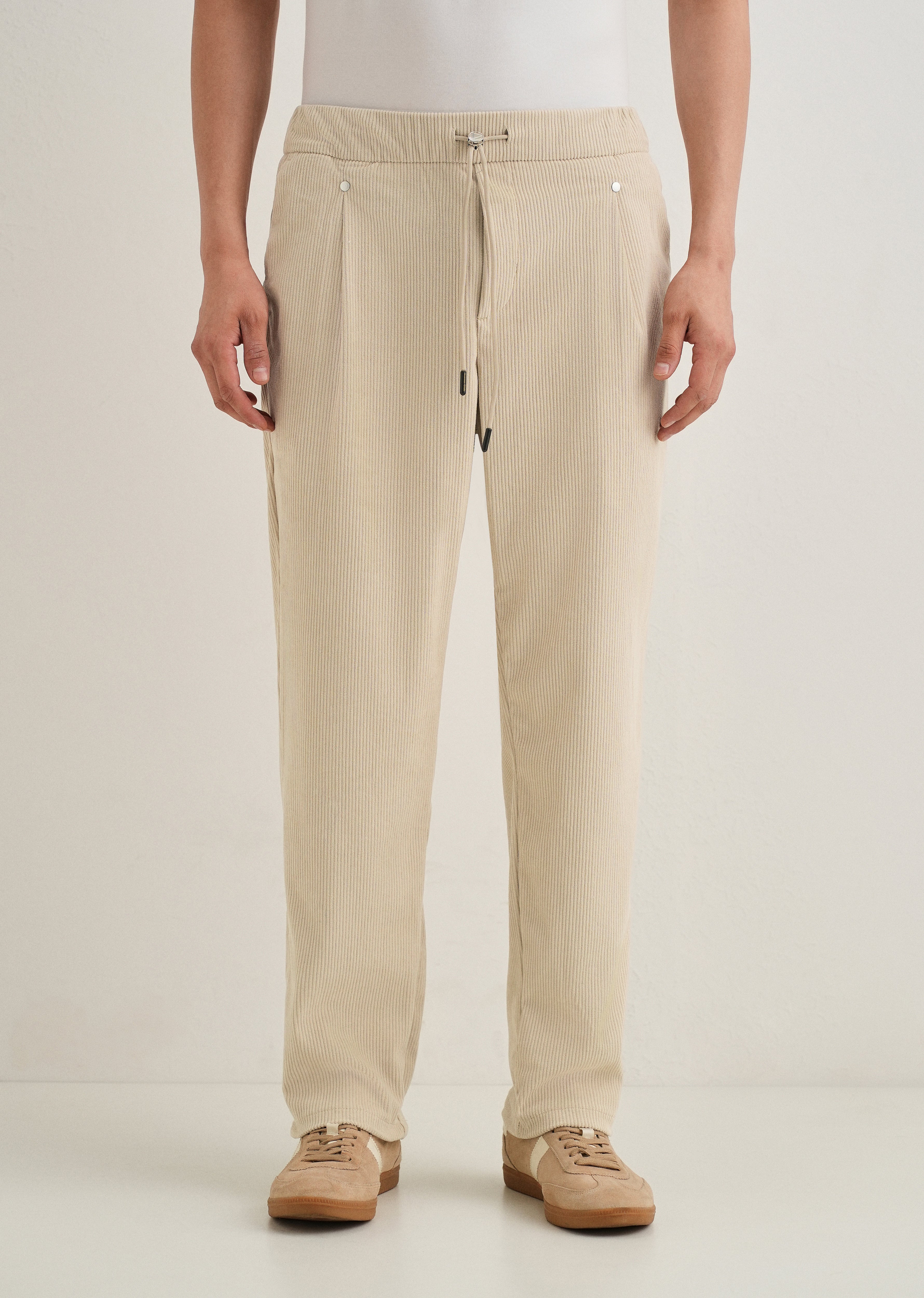 Cream Drawstring Corduroy Pant
