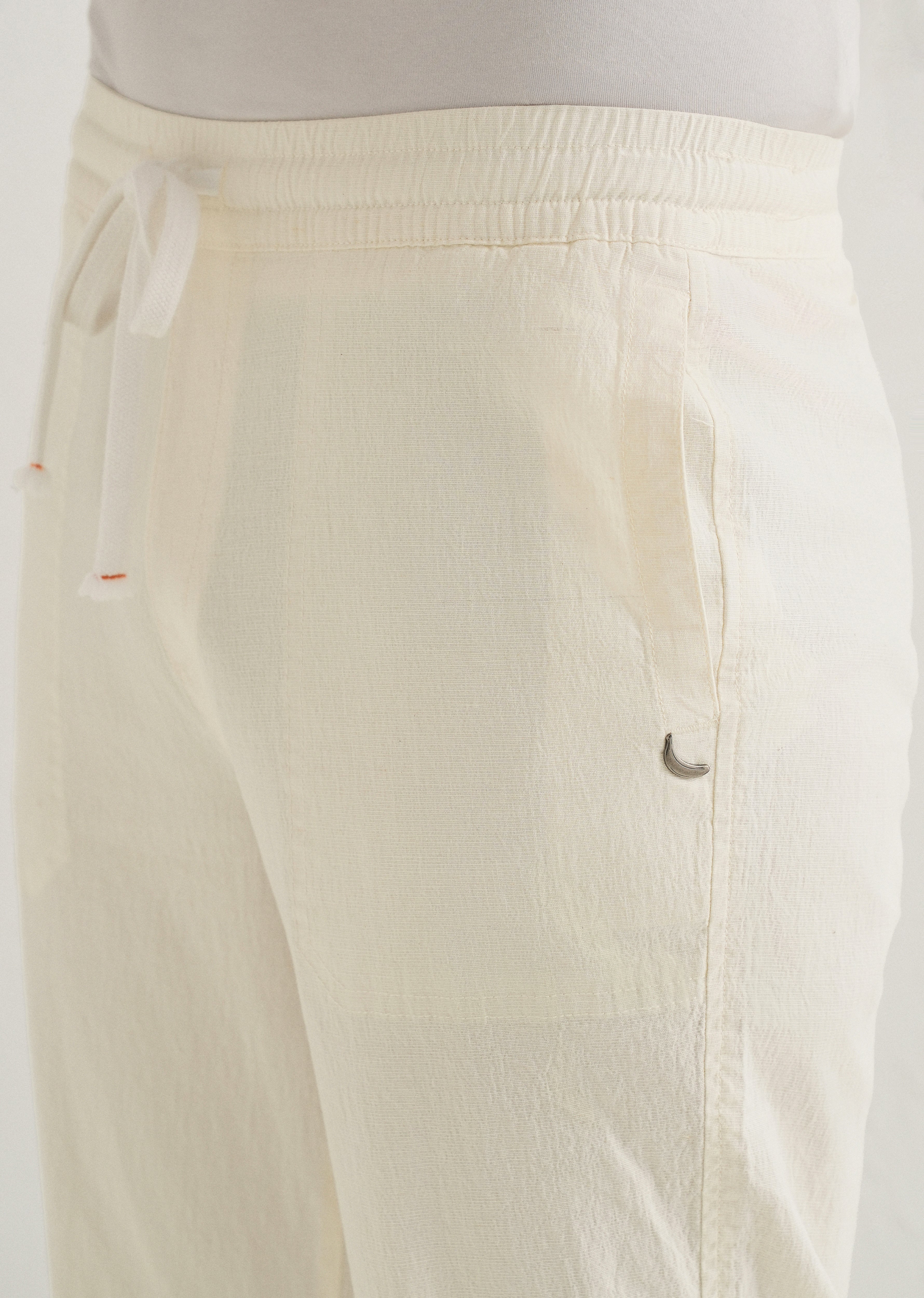 Cream Drawstring Cotton Linen Pant