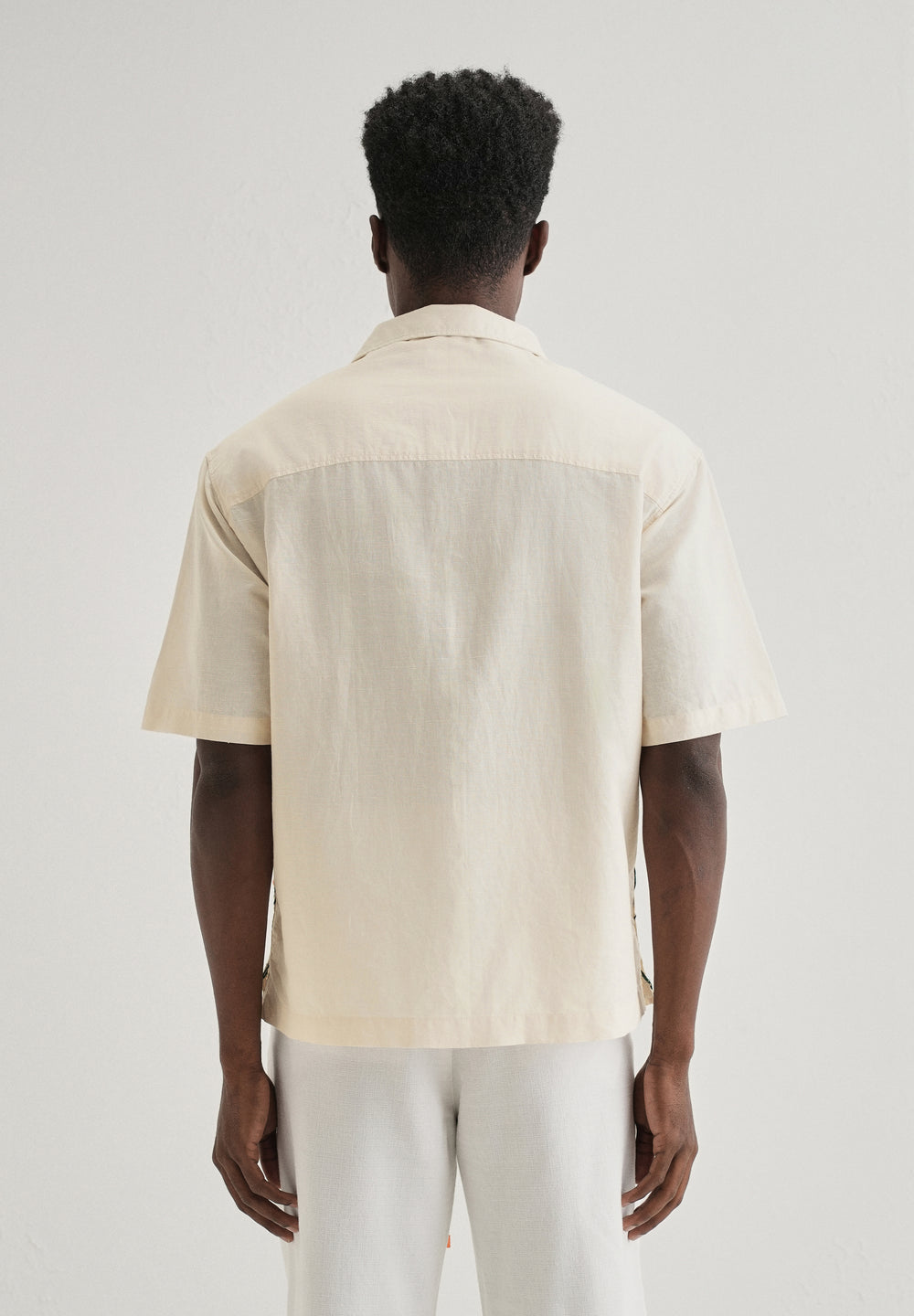 Cream Embroidered Cotton Linen Shirt
