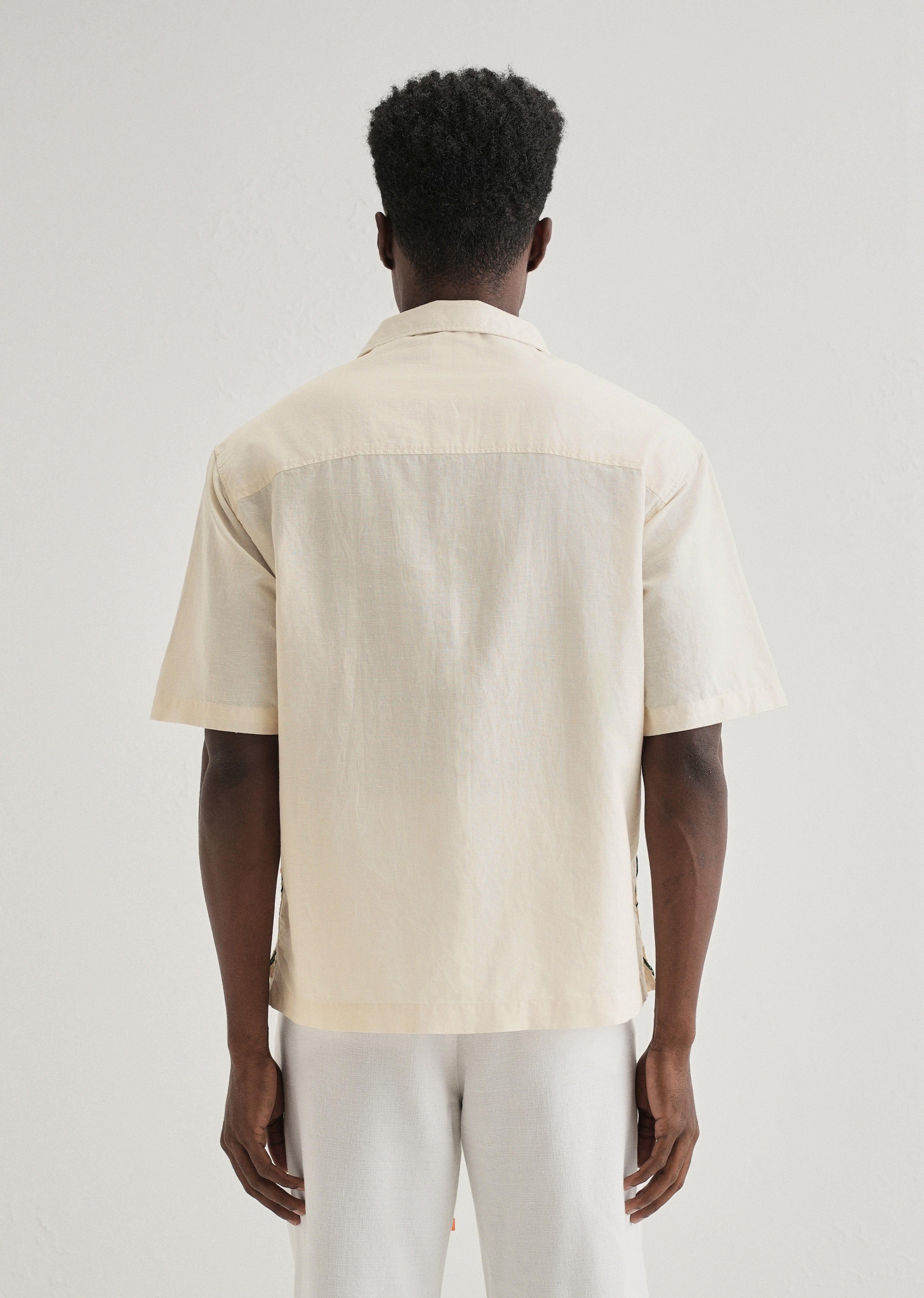 Cream Embroidered Cotton Linen Shirt