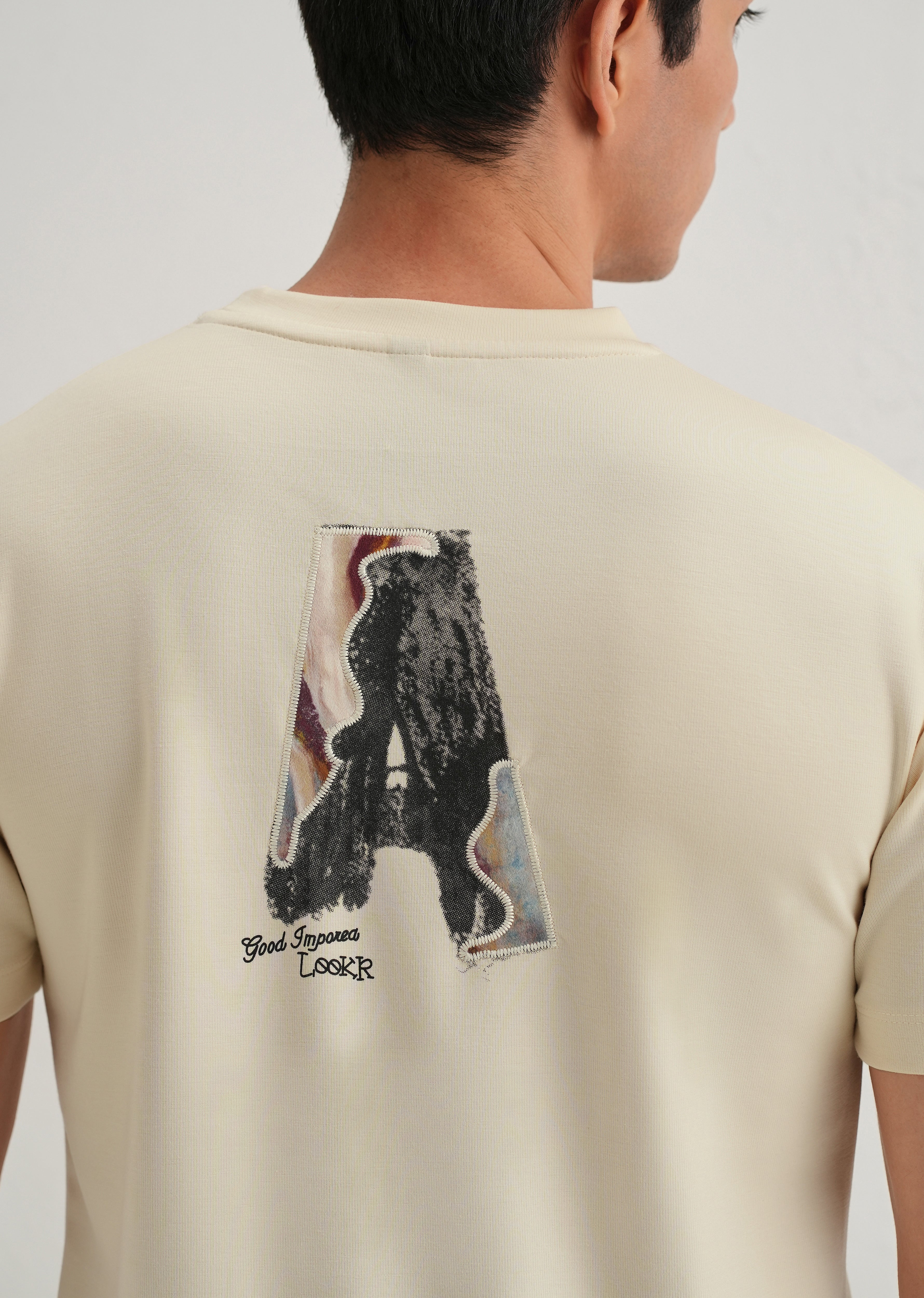 Cream Embroidered Graphic Print T-Shirt