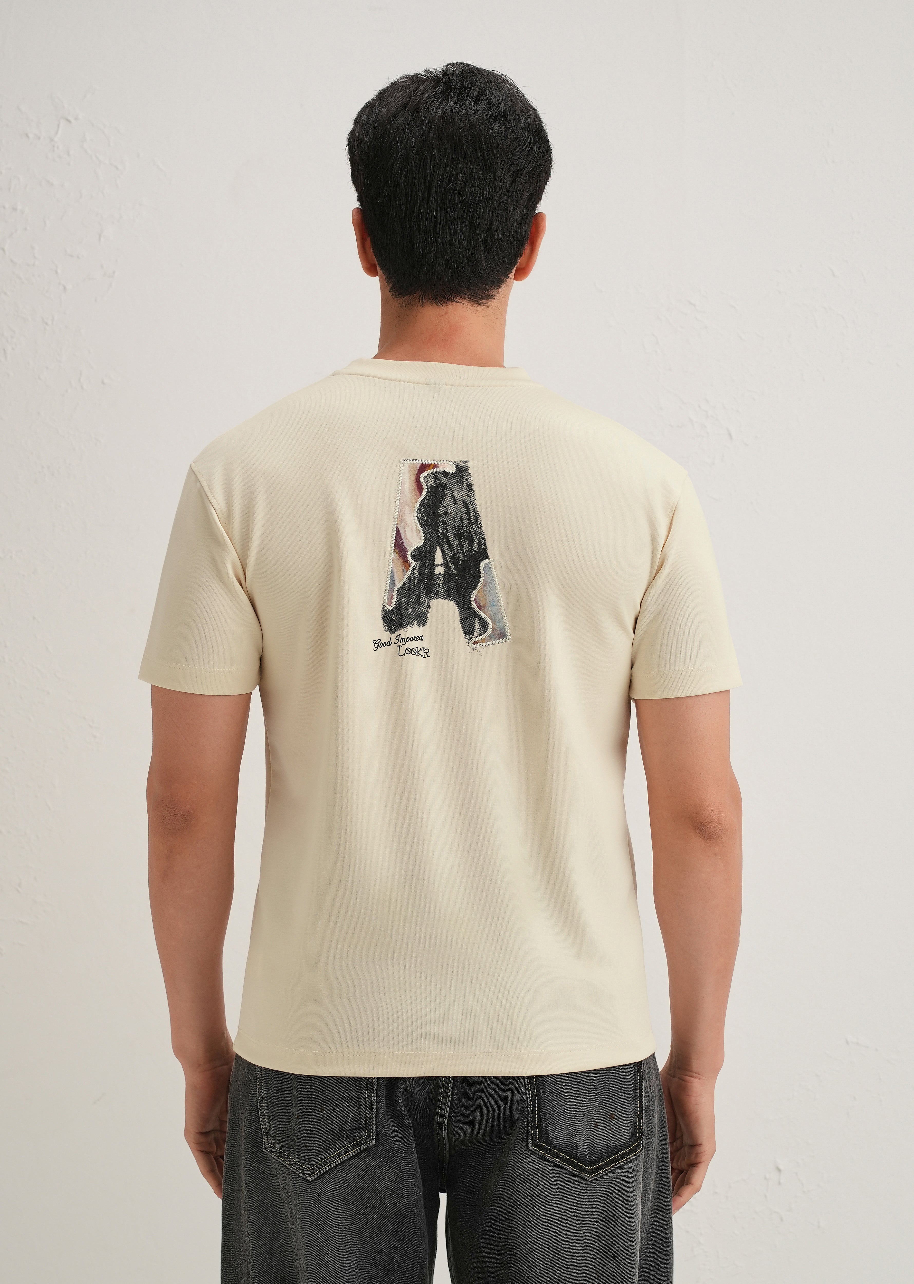 Cream Embroidered Graphic Print T-Shirt