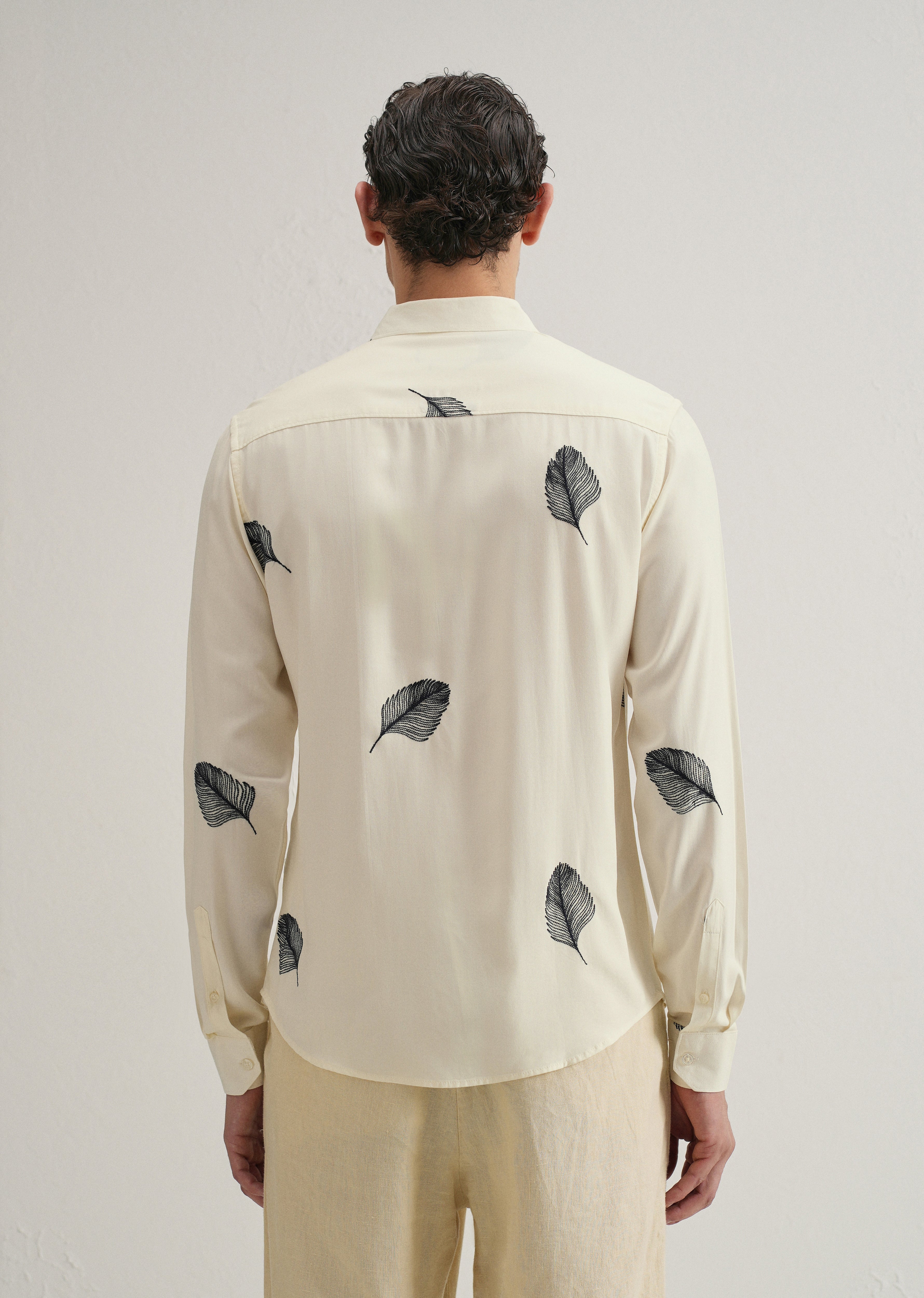 Cream Feather Embroidery Shirt