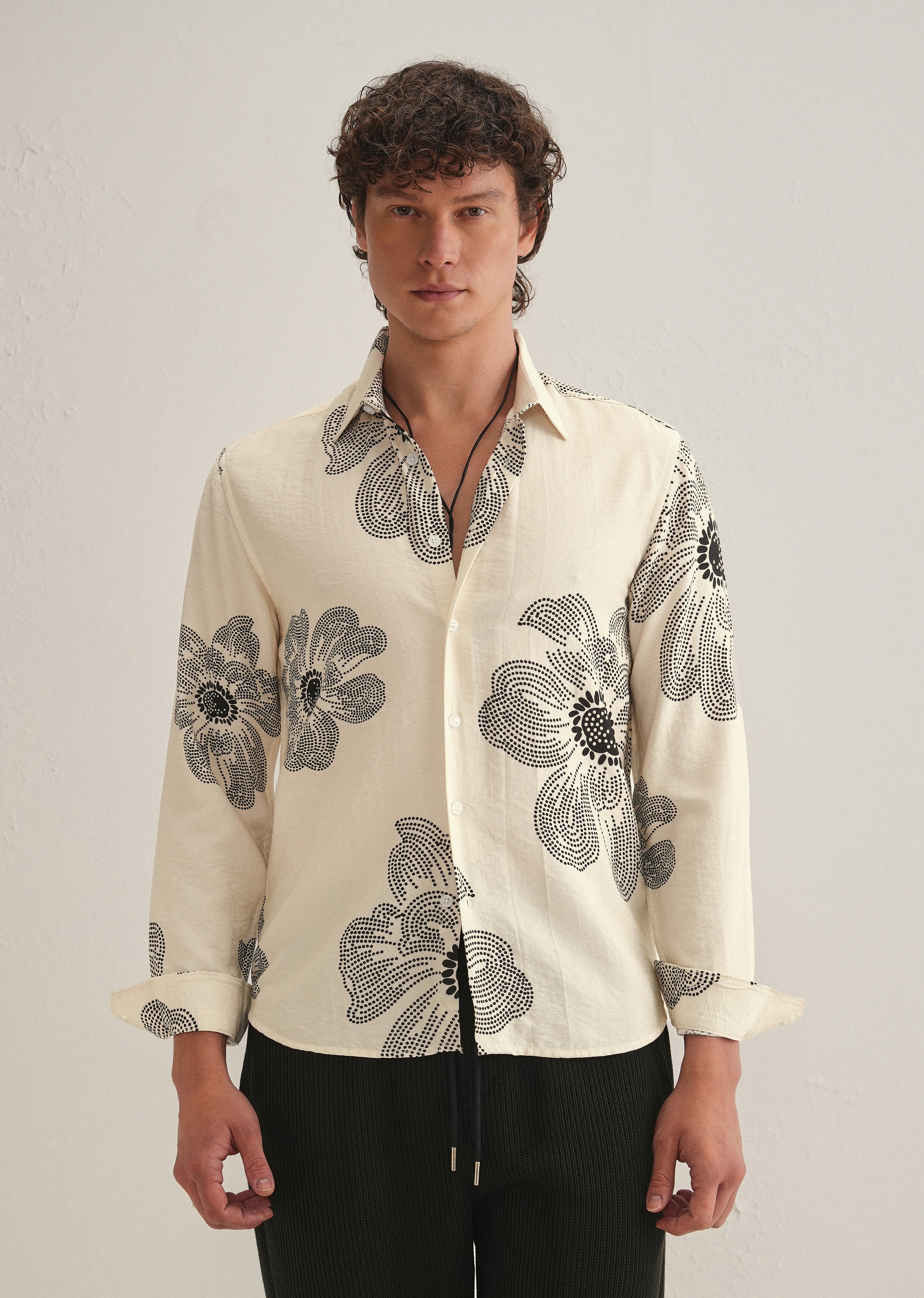 Cream Floral Dot Printed Shirt