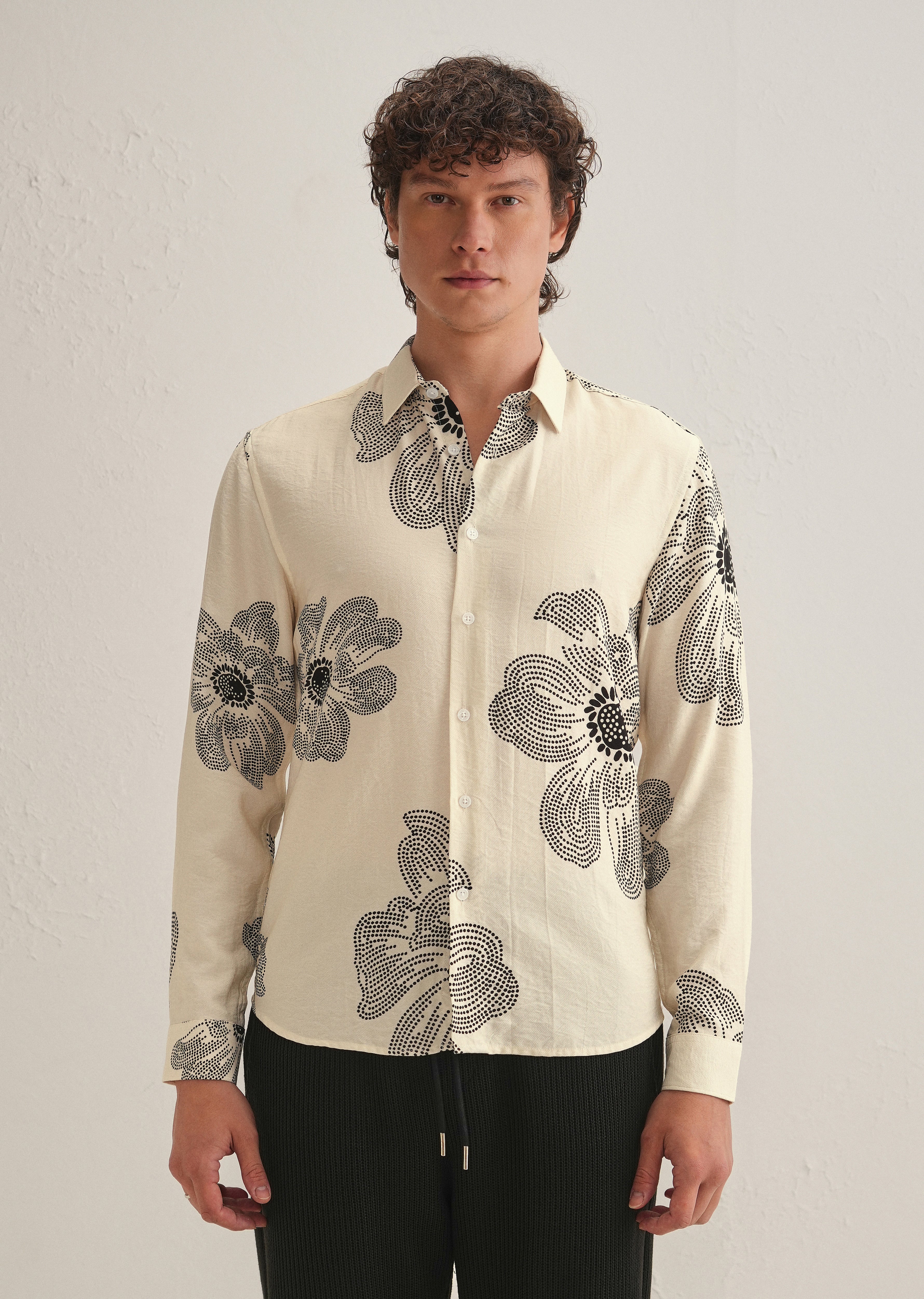 Cream Floral Dot Printed Shirt