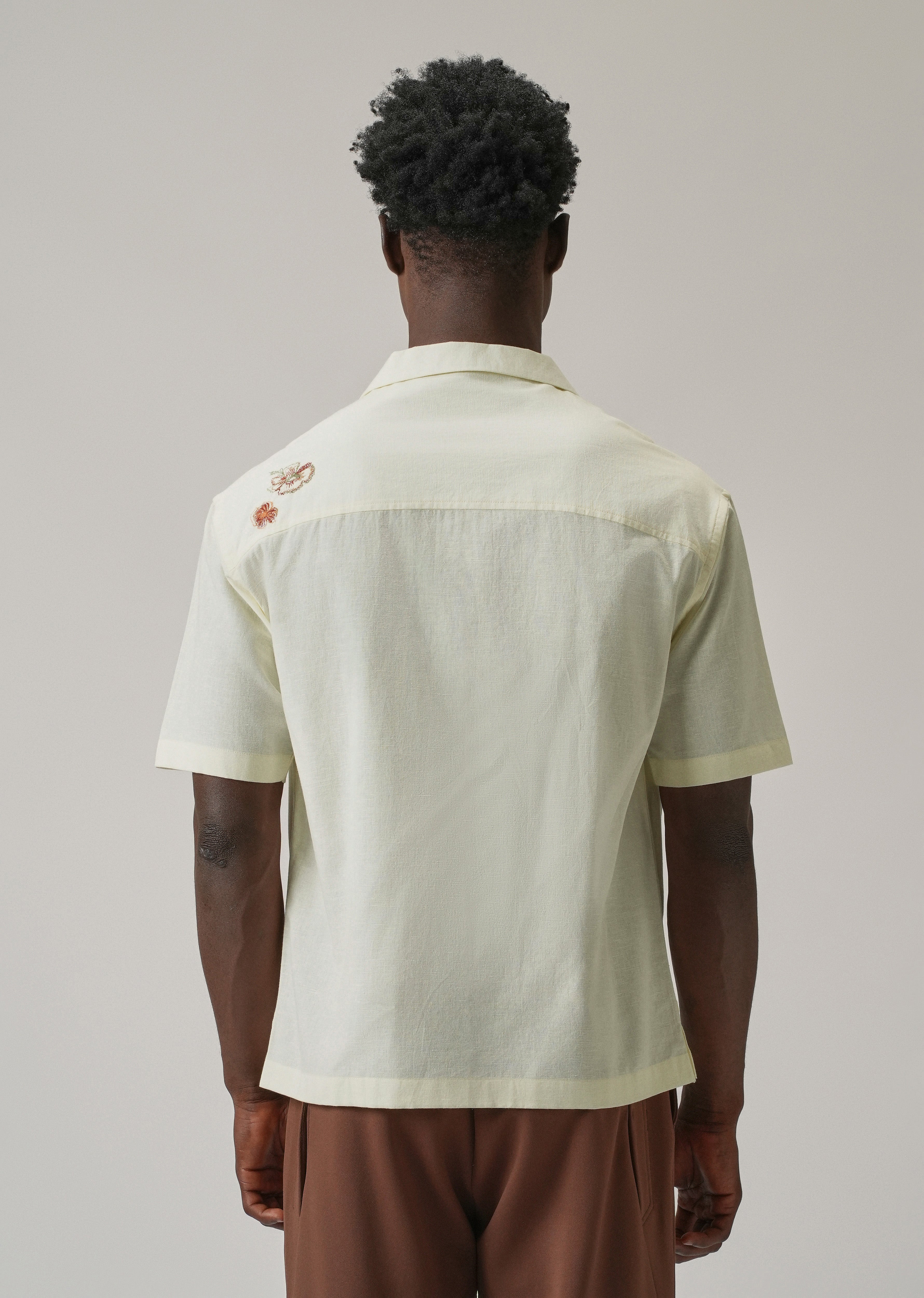 Cream Floral Embroidery Linen Shirt