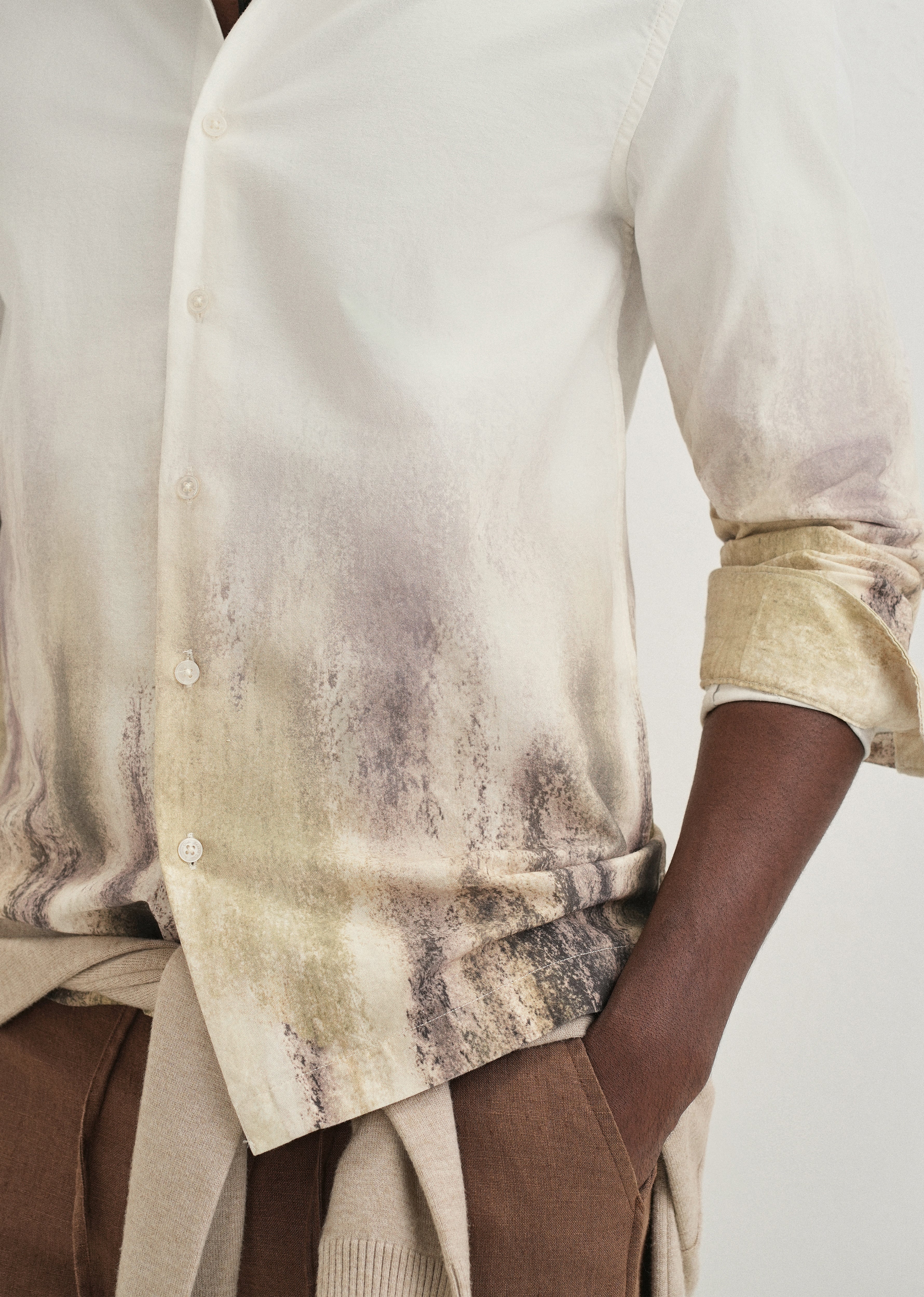 Cream Green Gradient Printed Shirt