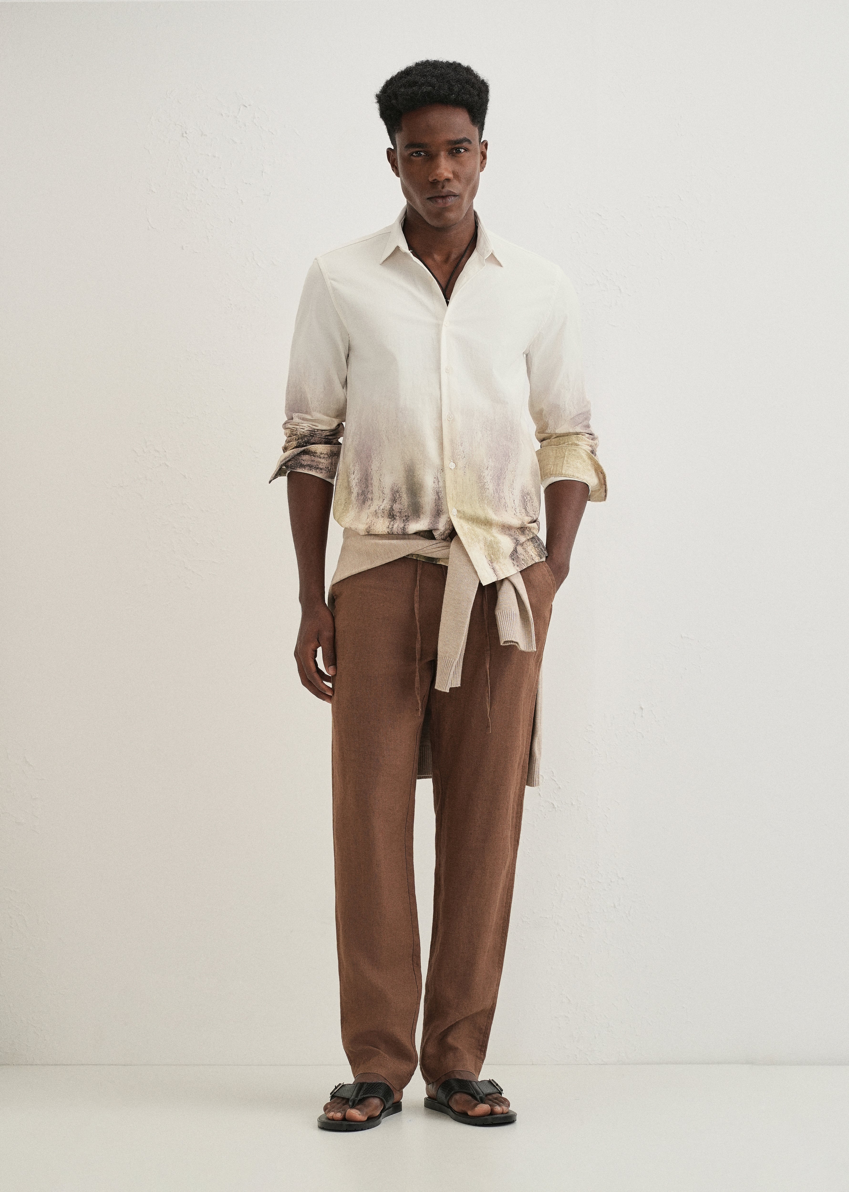 Cream Green Gradient Printed Shirt