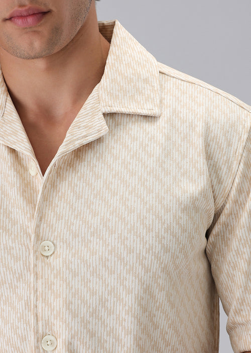 Cream Knitted Half Sleeve Shirt