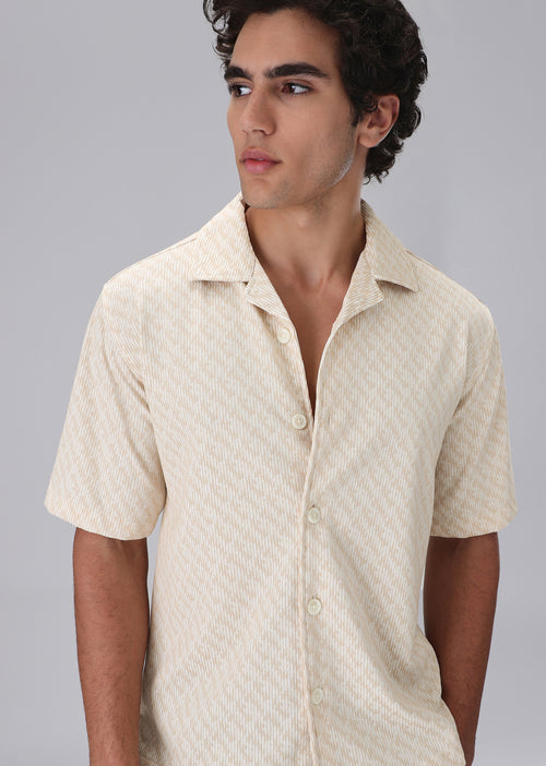 Cream Knitted Half Sleeve Shirt