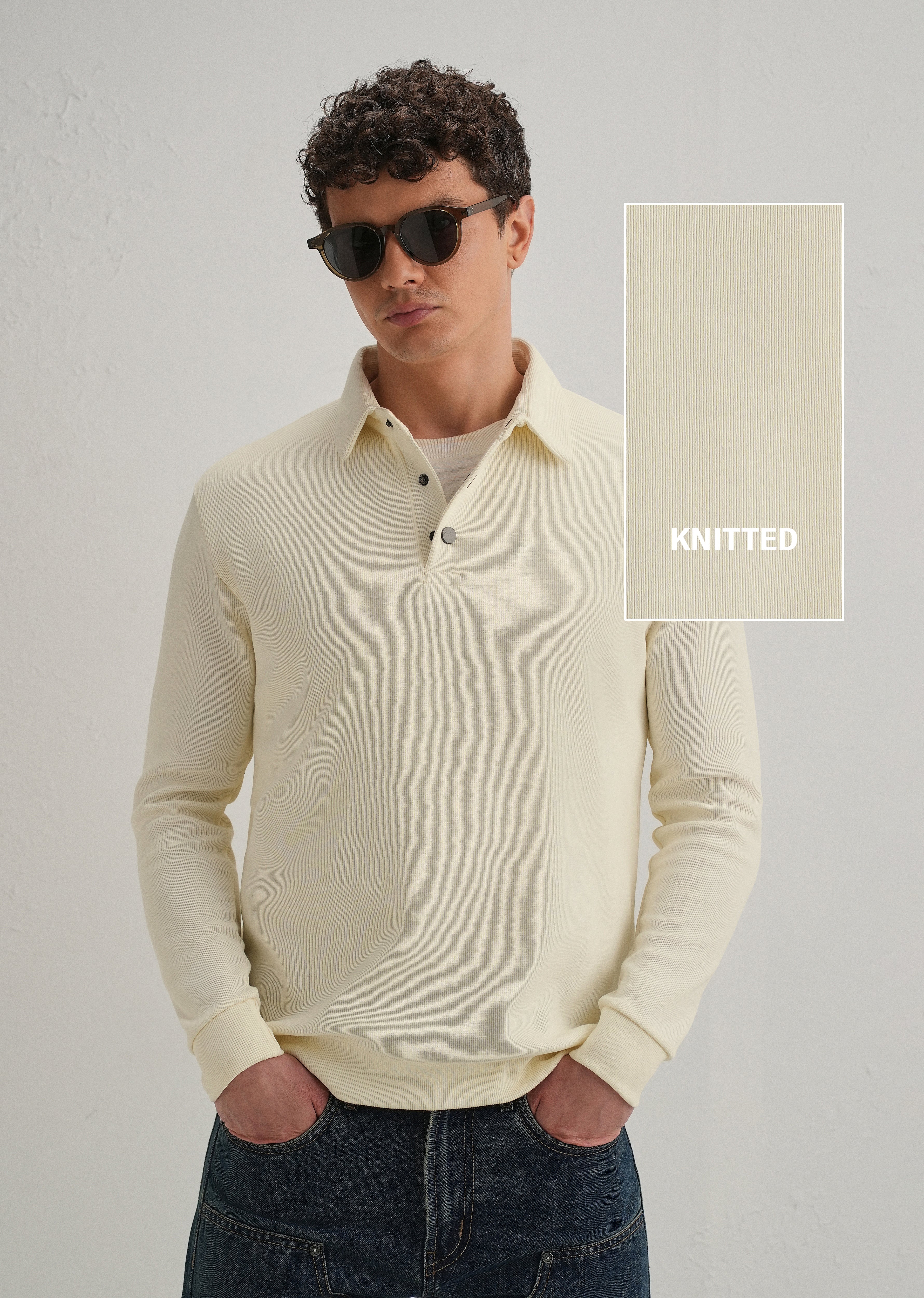 Cream Knitted Polo Sweatshirt