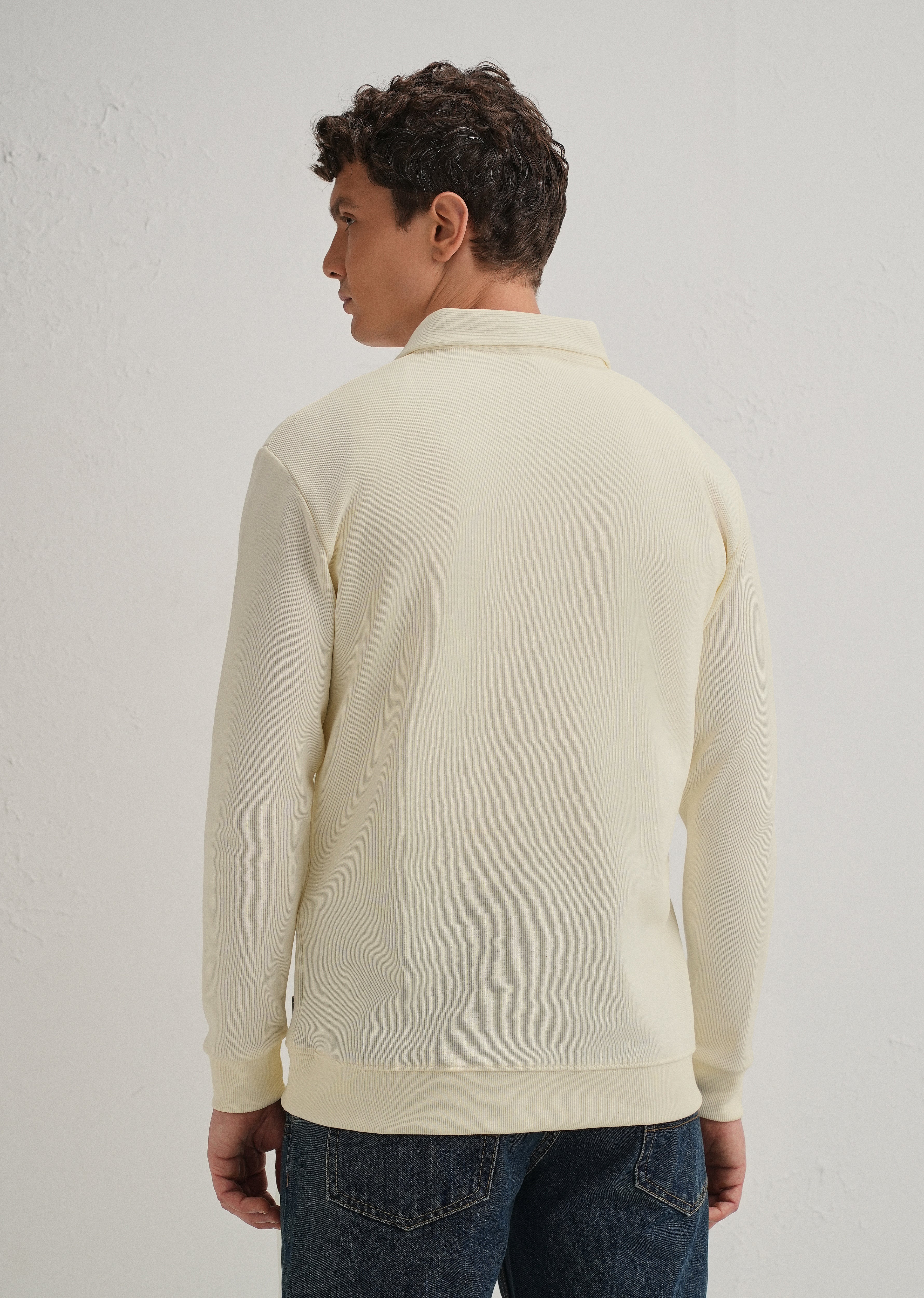 Cream Knitted Polo Sweatshirt