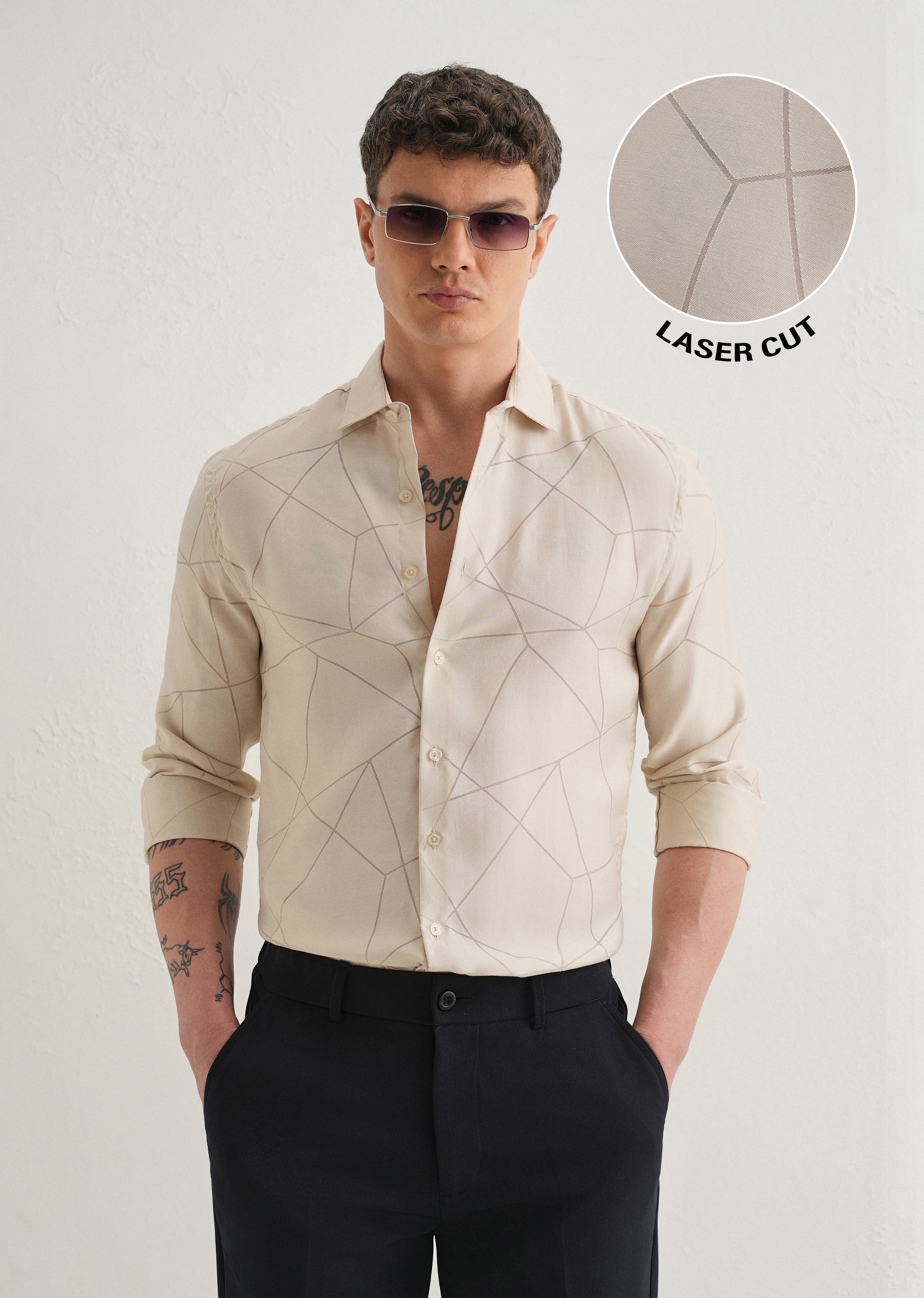 Cream Laser Cut Shirt