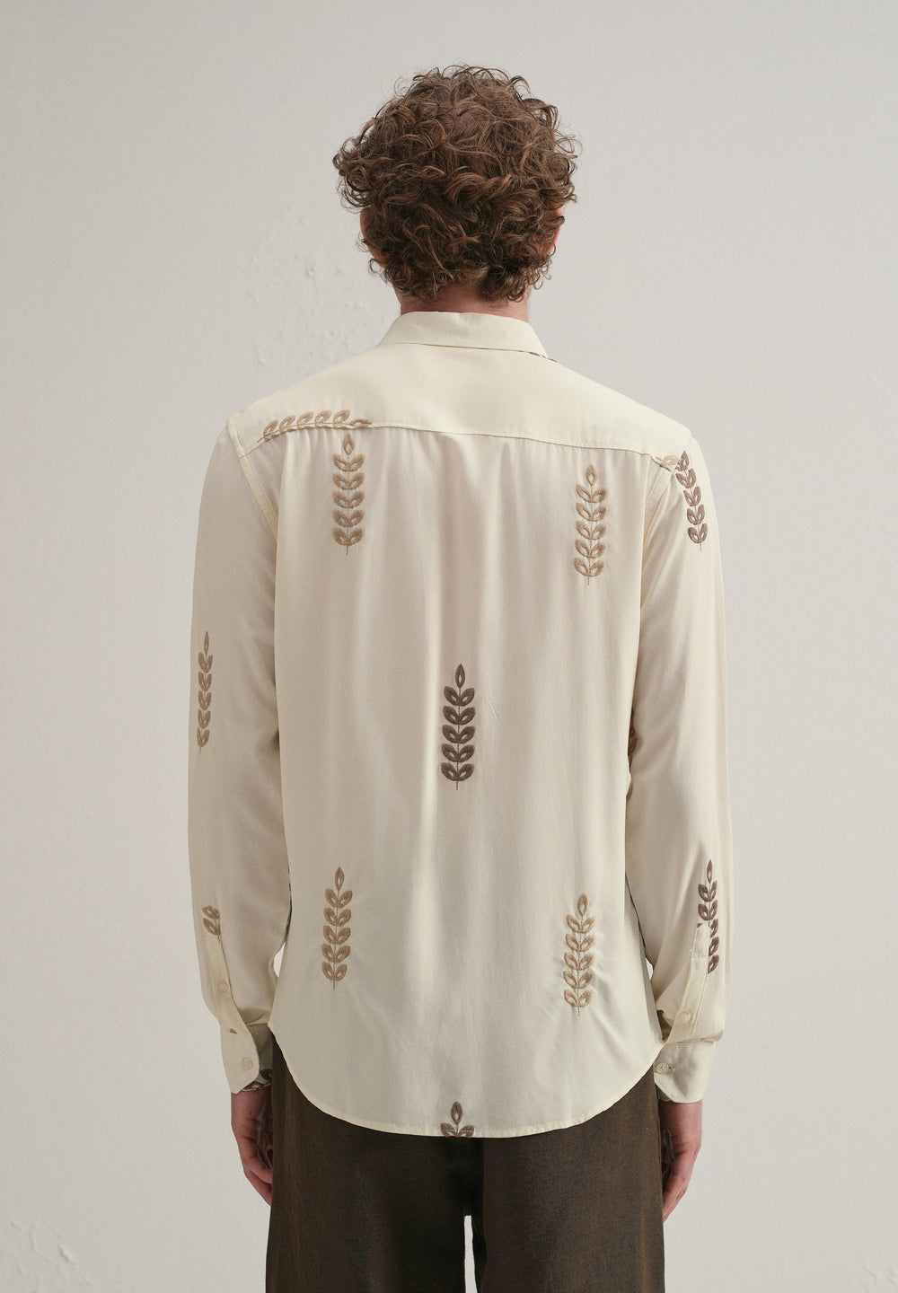Cream Leaf Embroidery Shirt