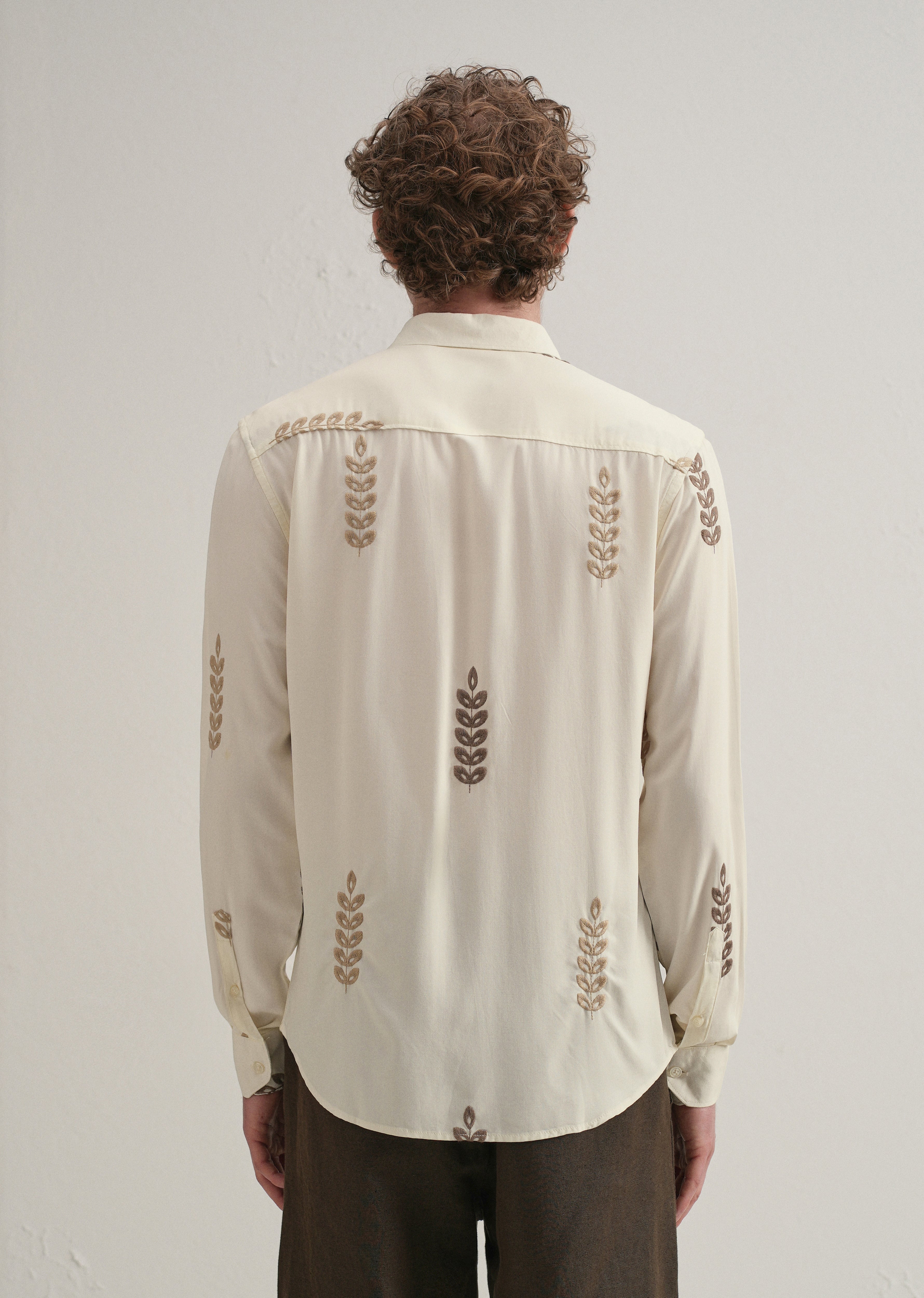 Cream Leaf Embroidery Shirt