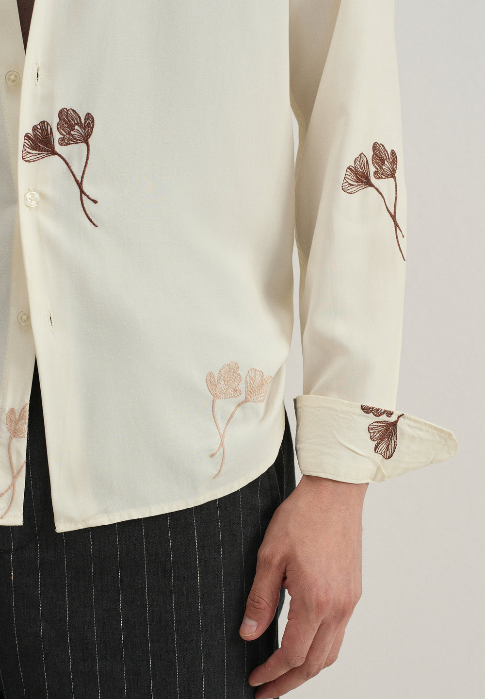 Cream Floral Motif Embroidery Shirt