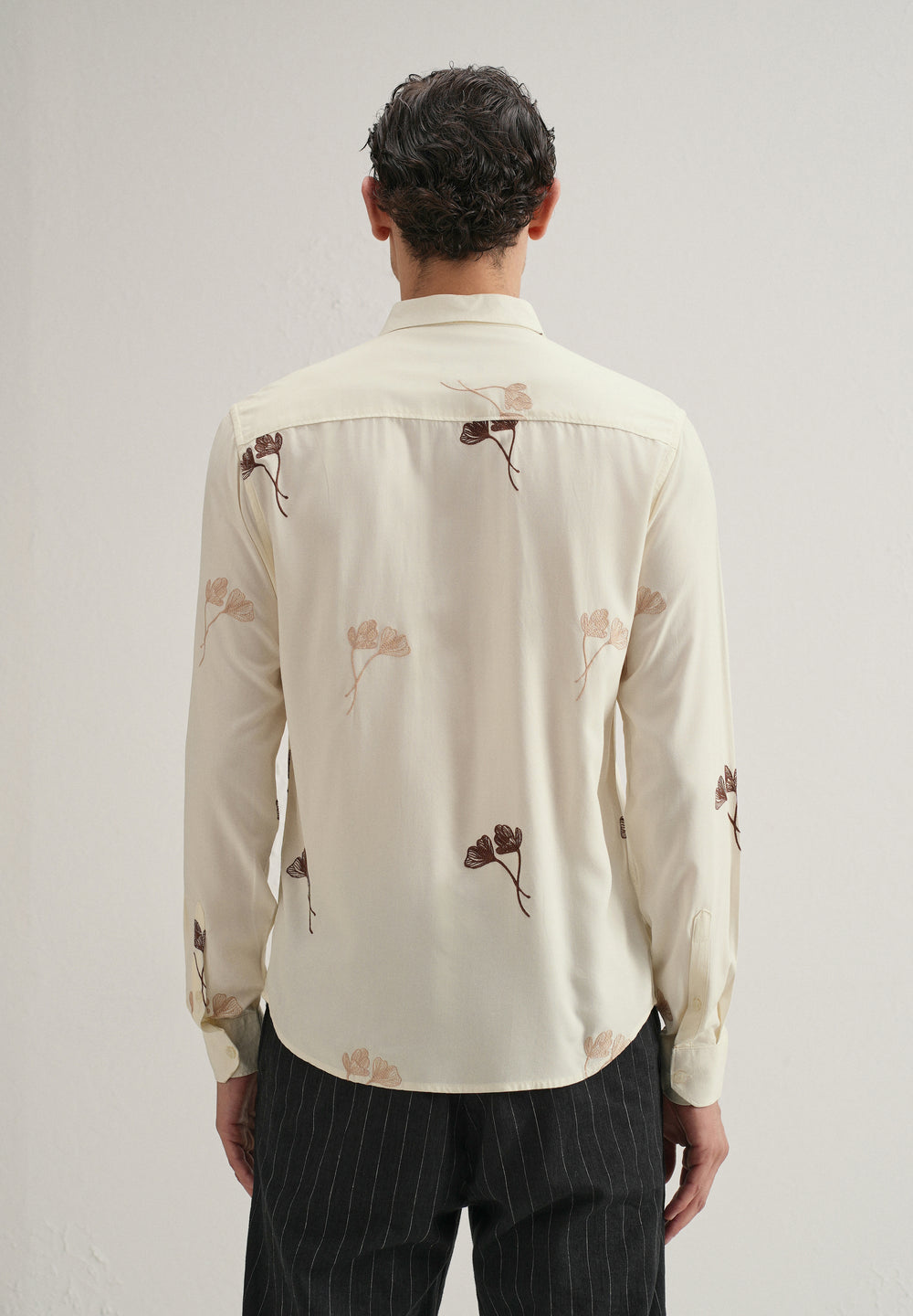 Cream Floral Motif Embroidery Shirt