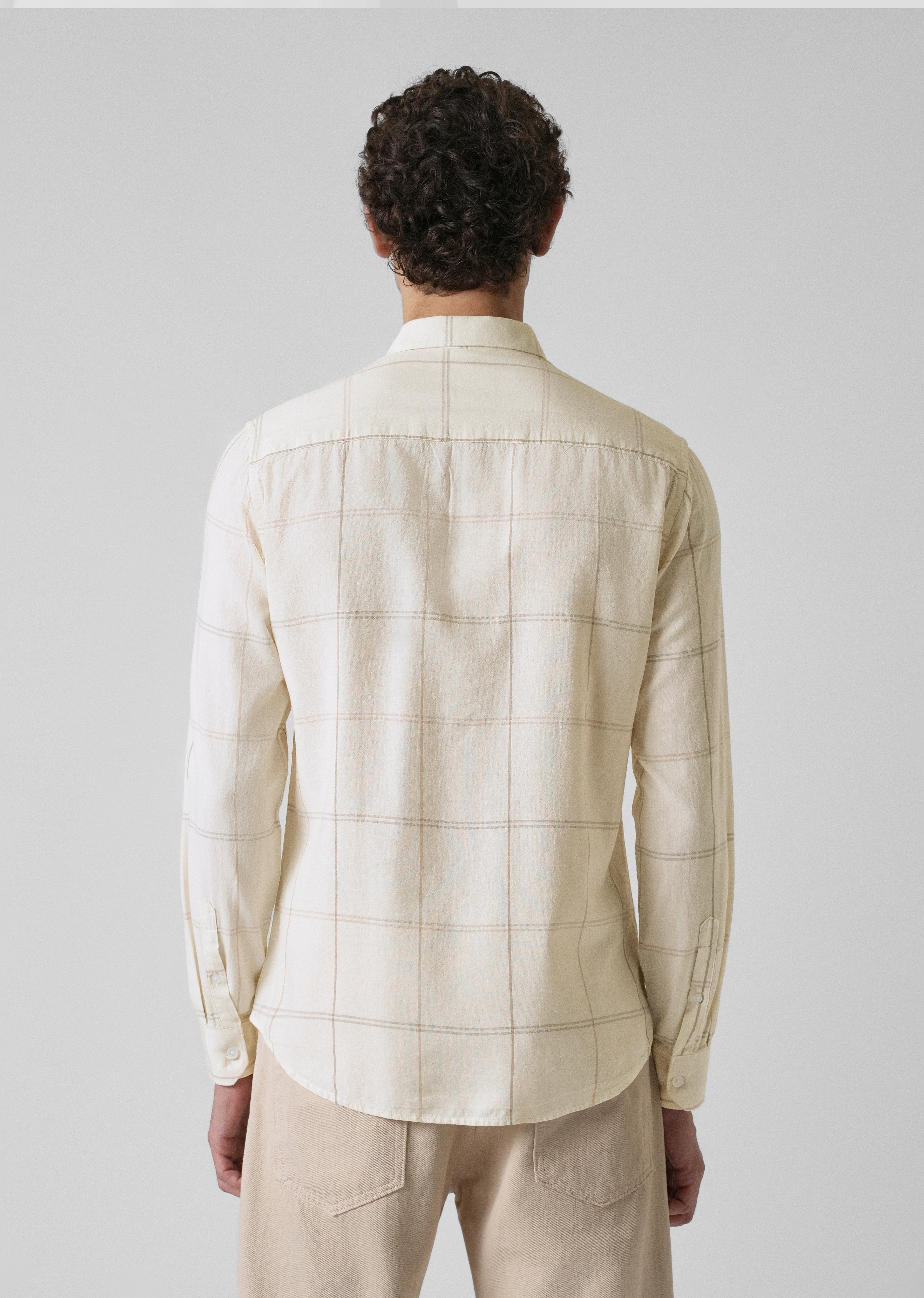 Cream Blended Linen Check Shirt