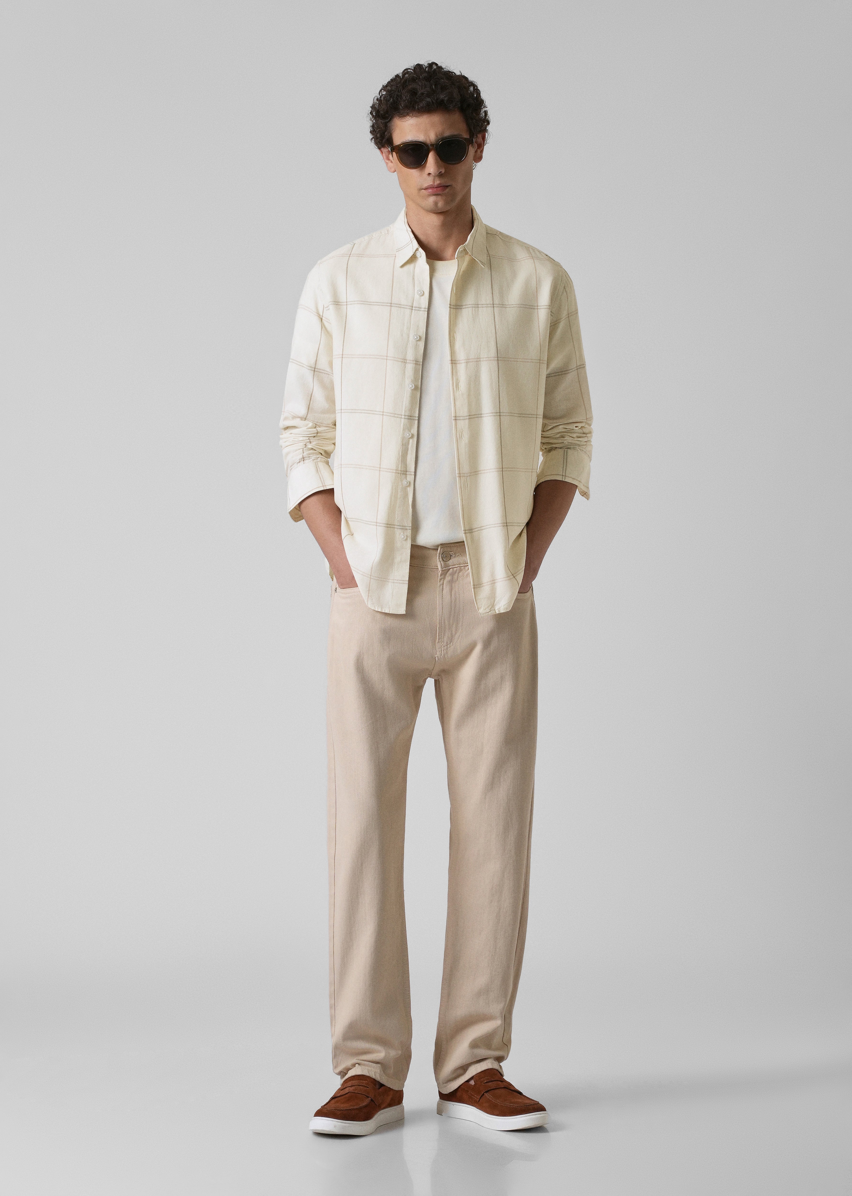 Cream Blended Linen Check Shirt