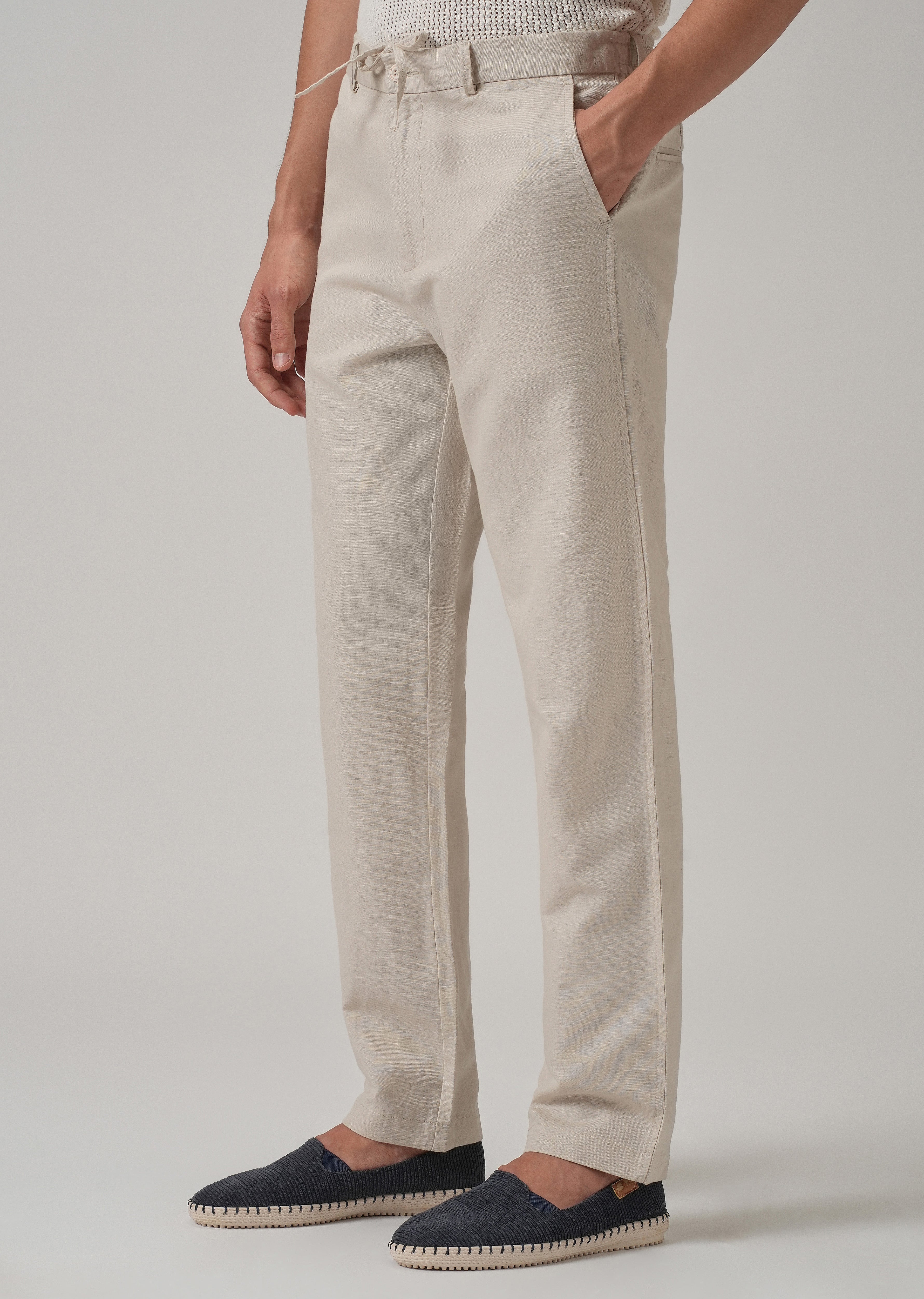 Cream Linen Relaxed Fit Trouser
