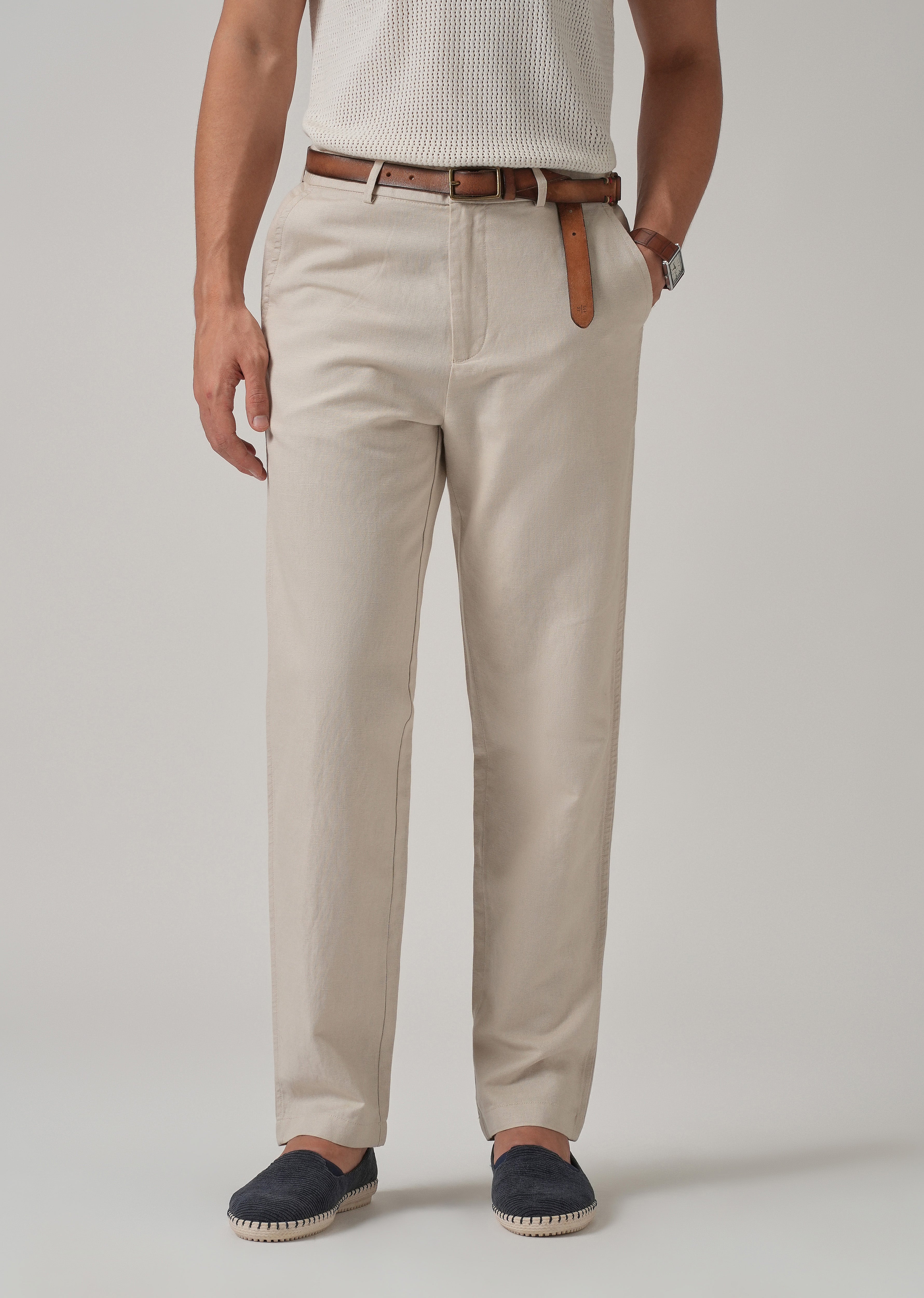Cream Linen Relaxed Fit Trouser