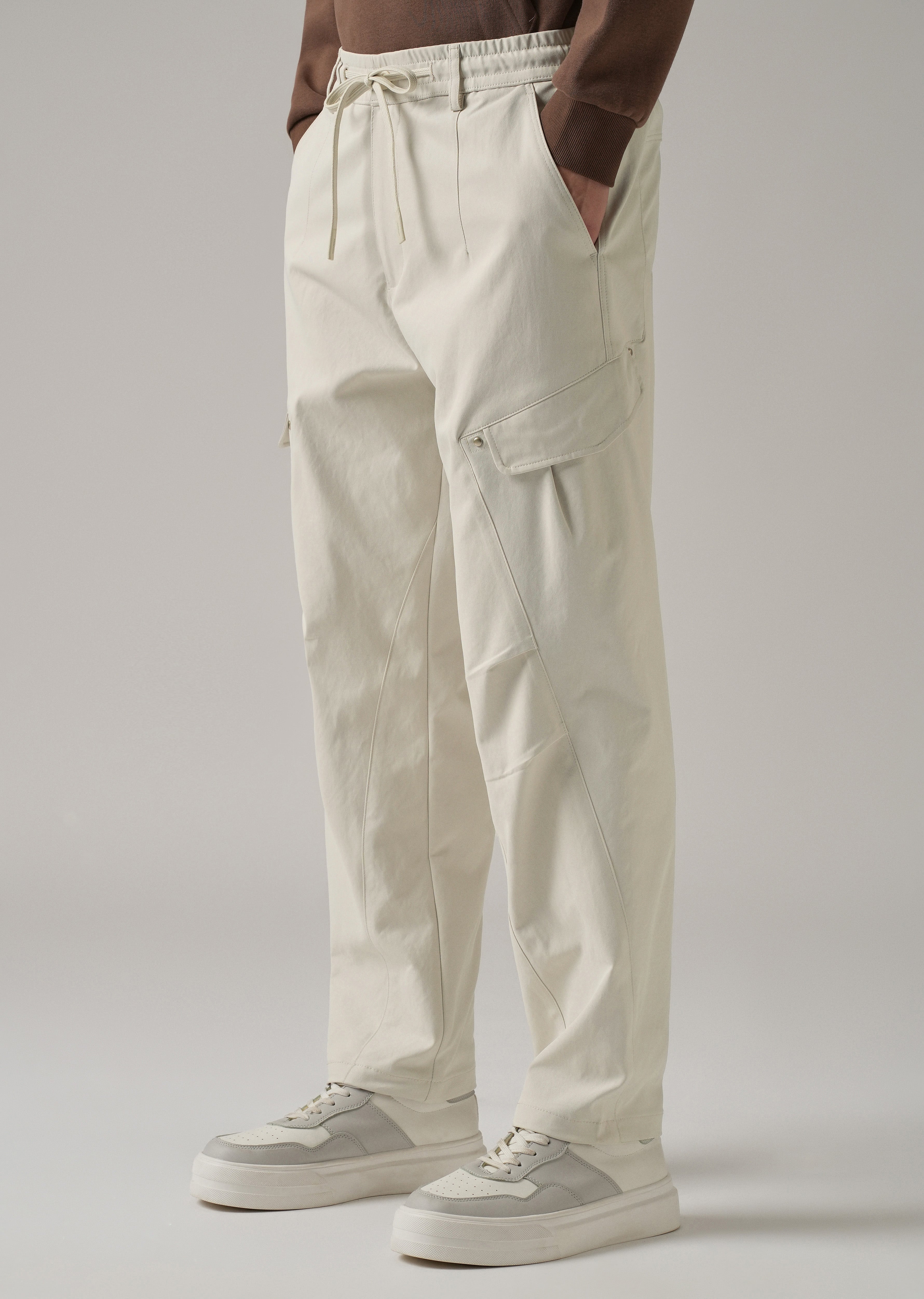 Cream Stone Wash Cargo Pants