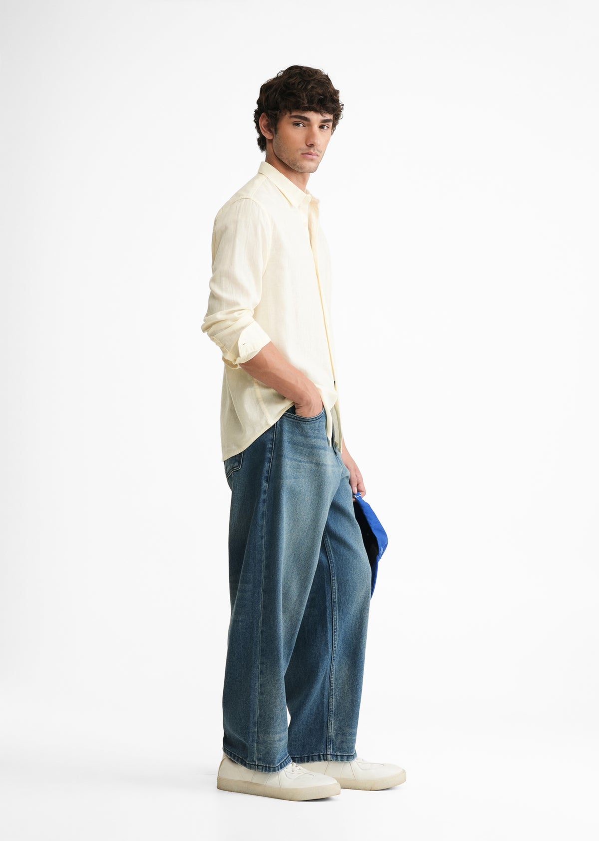 Cream Lyocell Cotton Self-Stripe Shirt