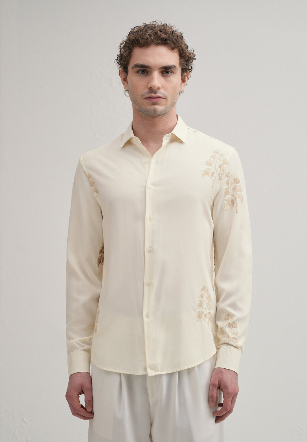 Cream Motif Embroidery Shirt