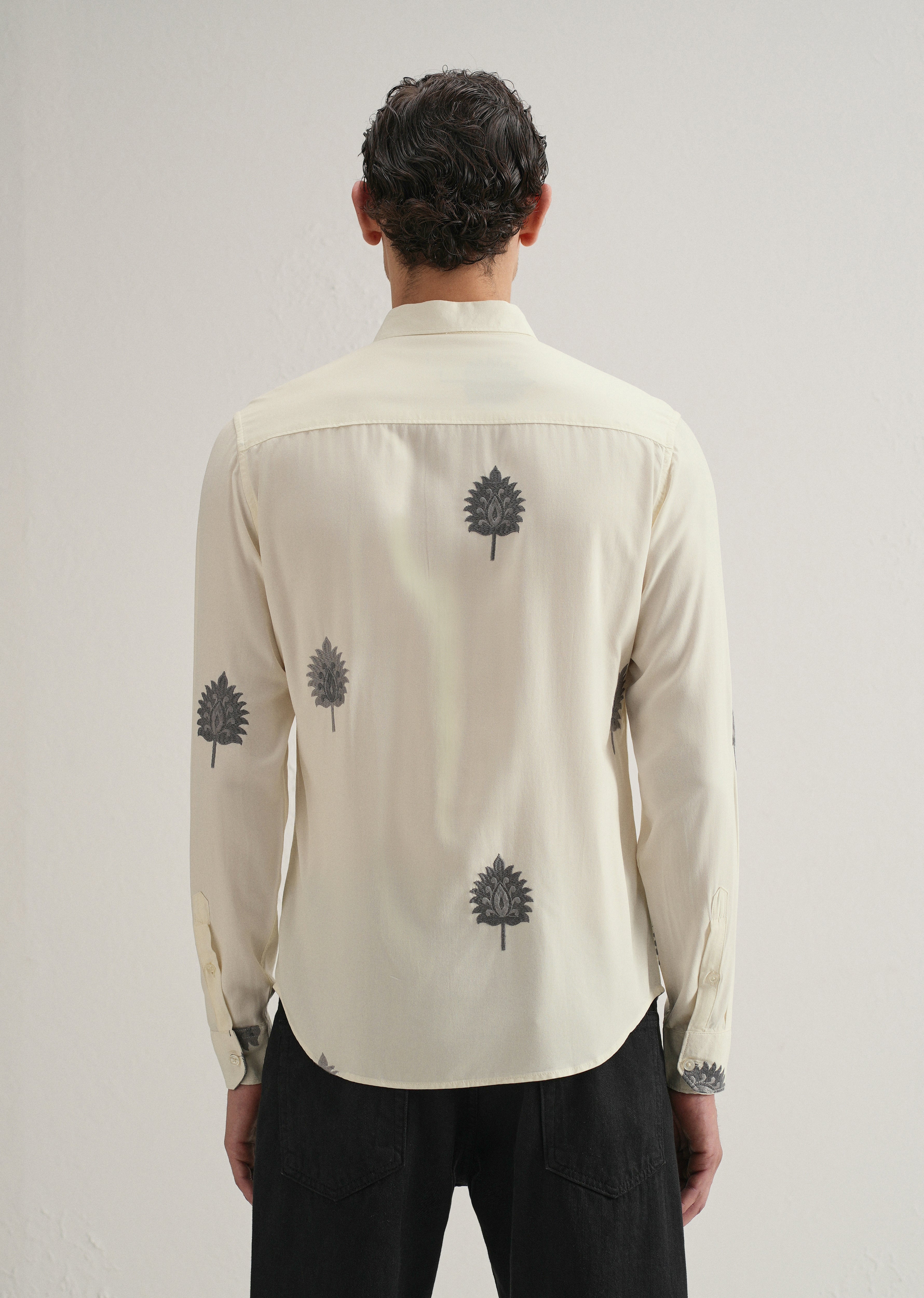 Cream Ethnic Motif Embroidery Shirt