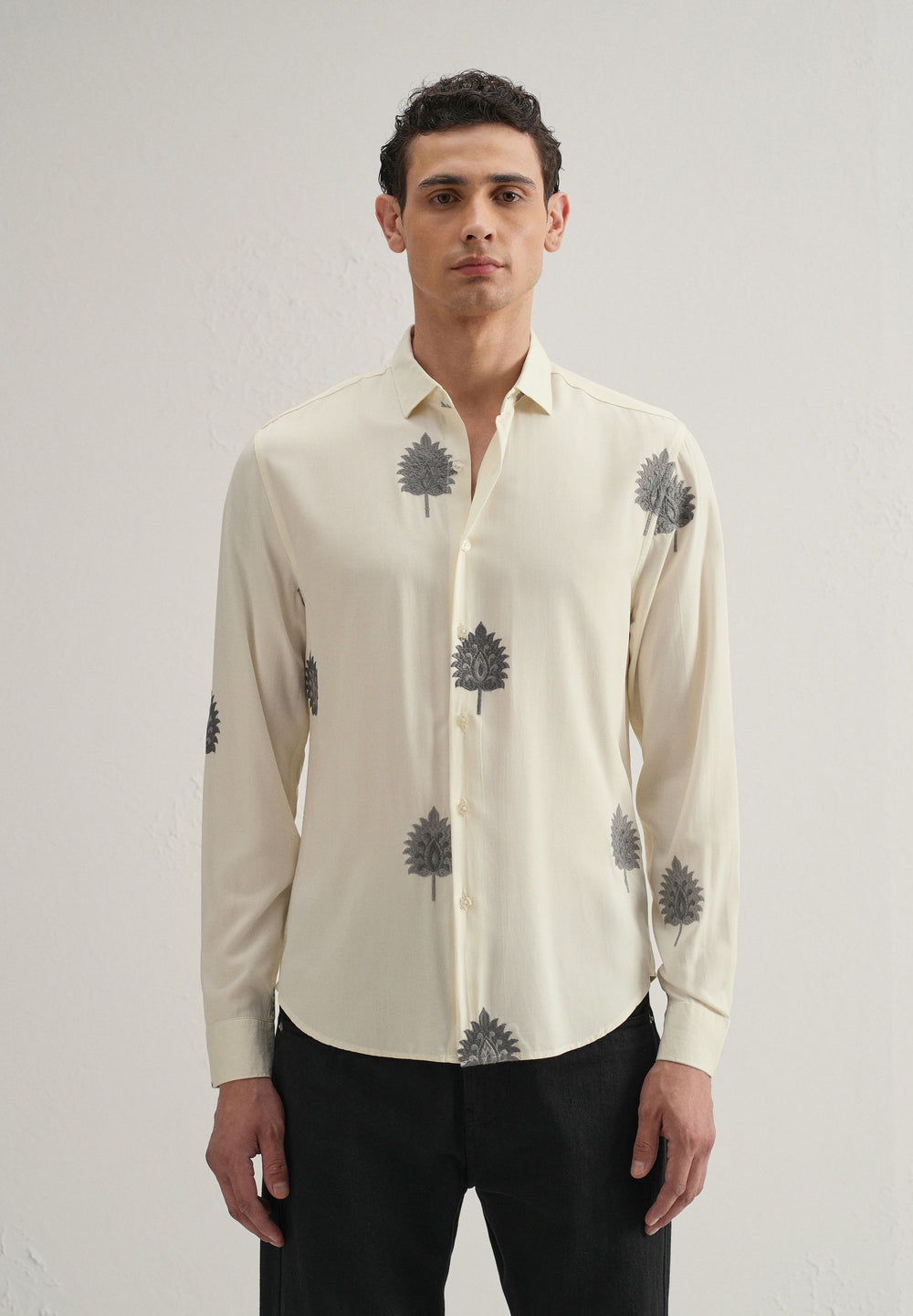 Cream Ethnic Motif Embroidery Shirt