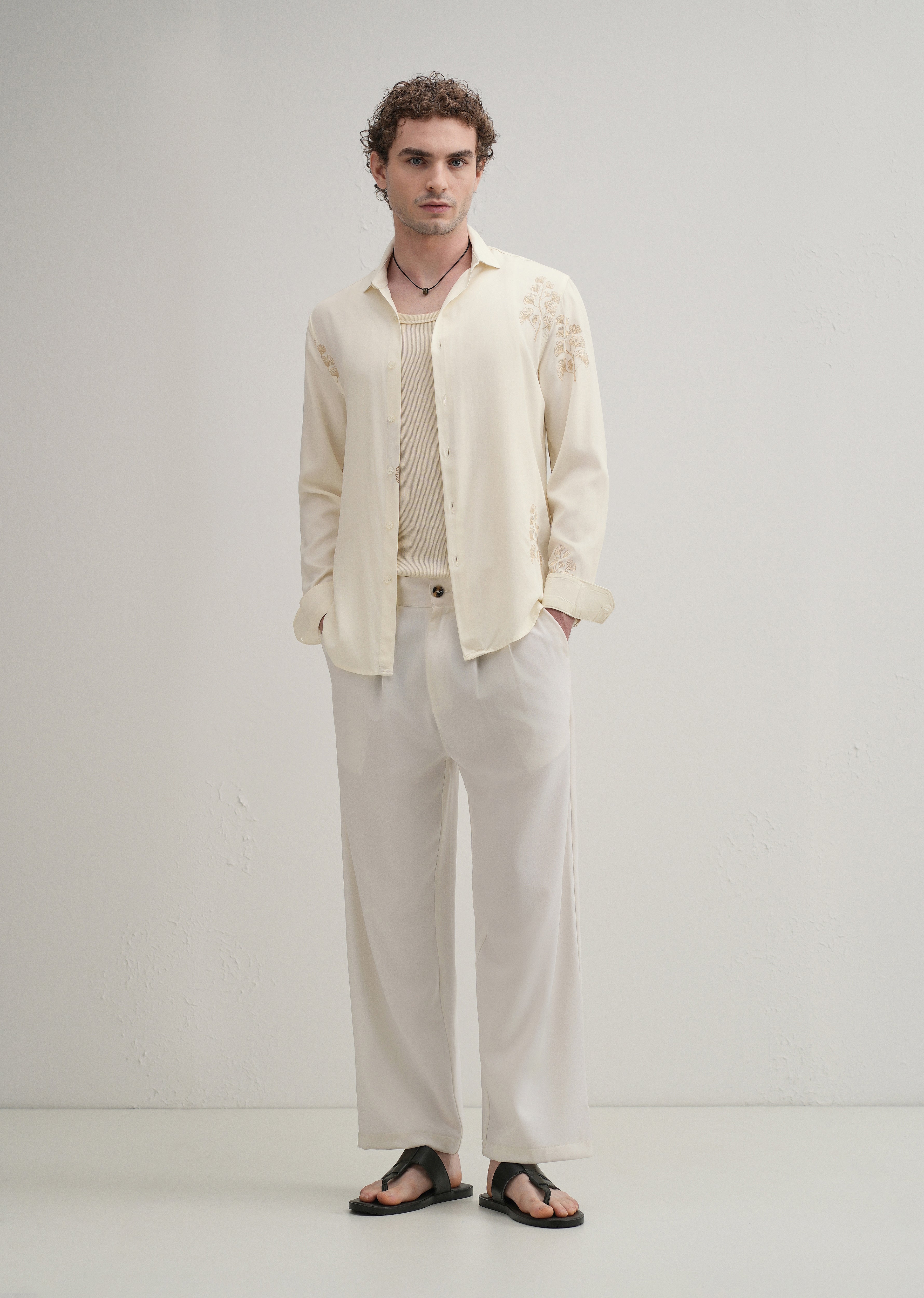 Cream Motif Embroidery Shirt