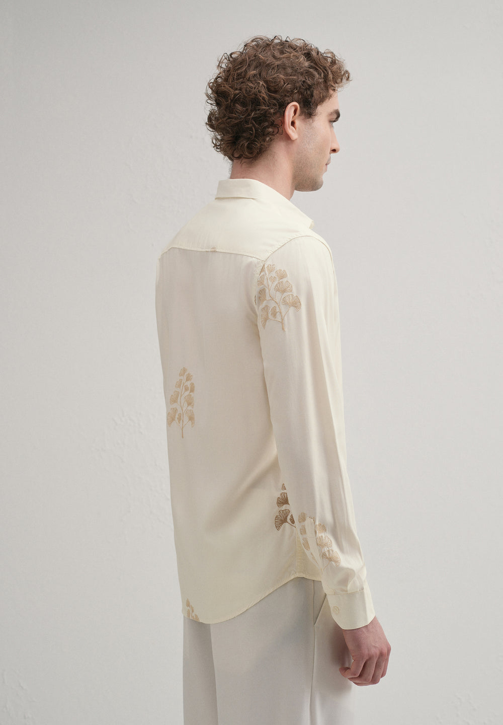 Cream Motif Embroidery Shirt