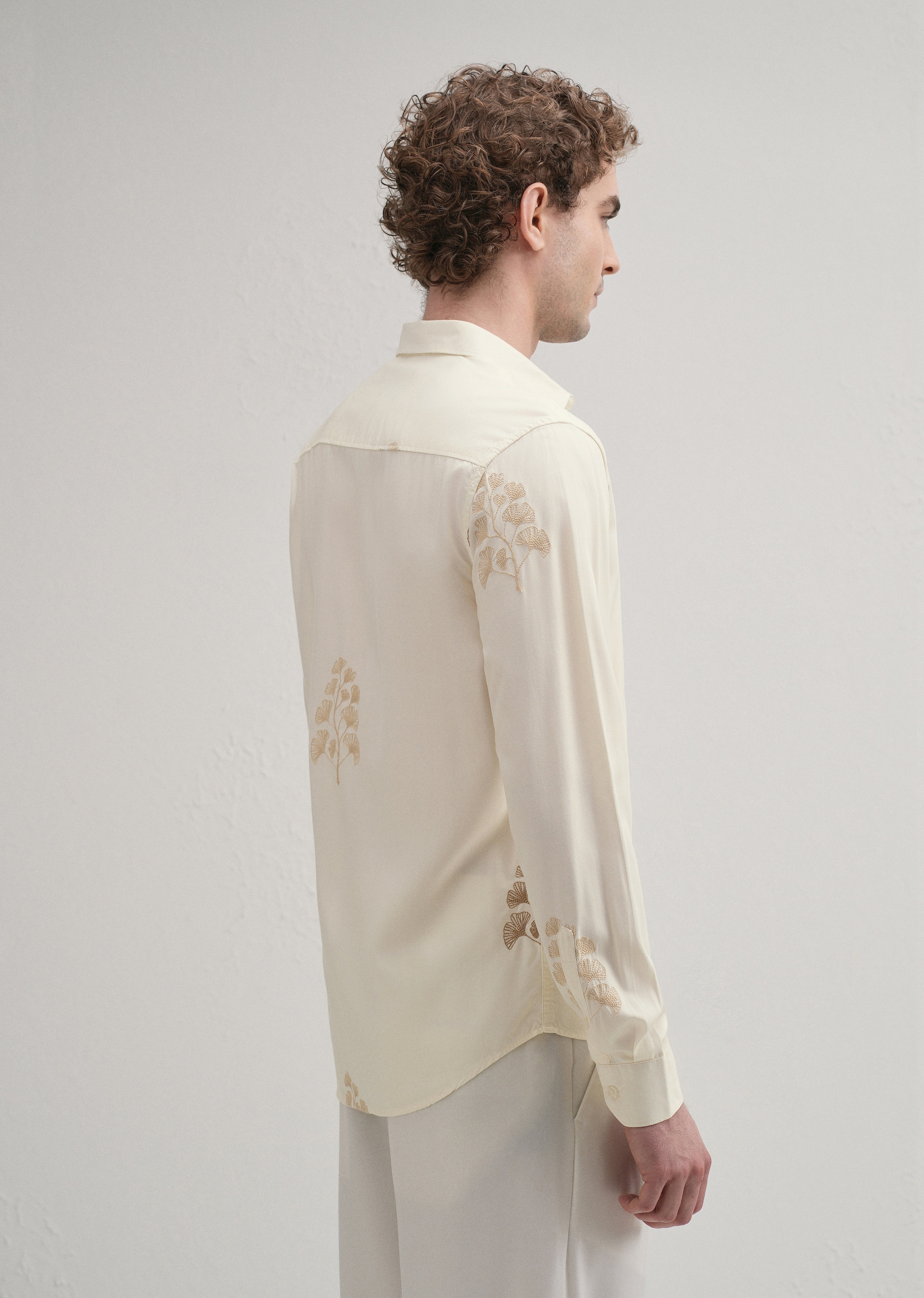 Cream Motif Embroidery Shirt
